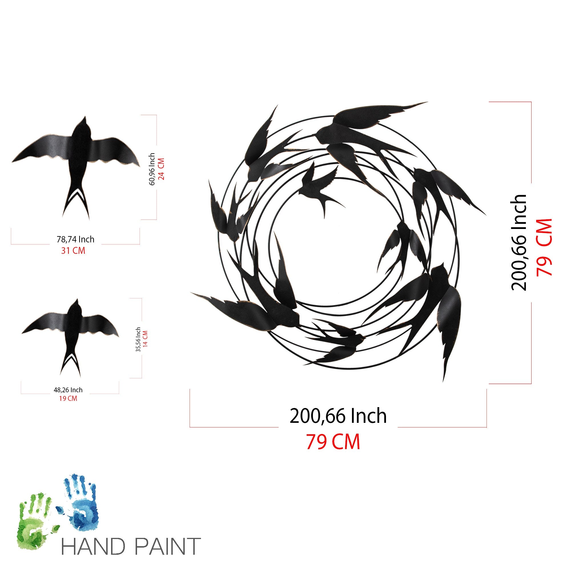 Acessório Decorativo em Metal Migration - 2 Multicolor com Pássaros, 79x8x79 cm