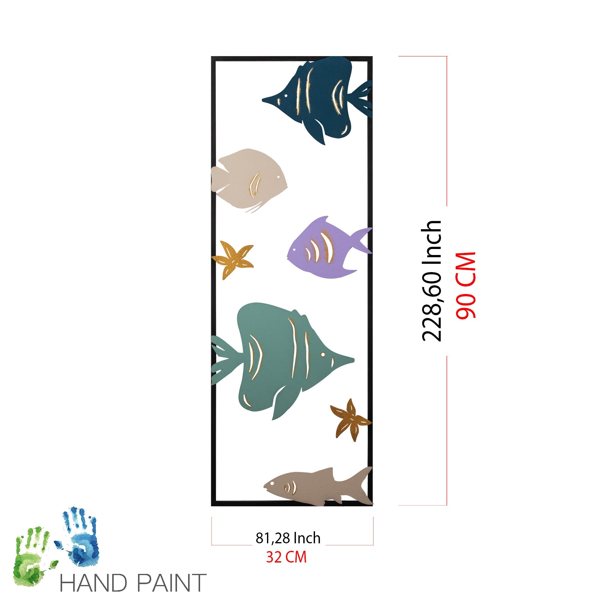 Aquarium - 1 Acessório Decorativo em Metal Multicolor, 32x5x90 cm, 100% Metal (0,8 mm), 1,442 kg