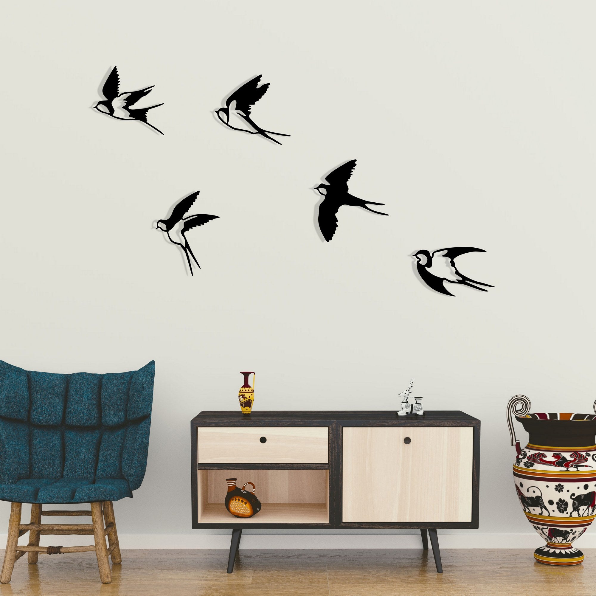 Conjunto de acessórios decorativos de parede – 5 peças – preto – metal