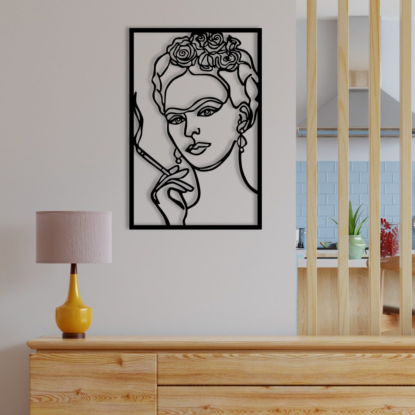 Kahlo — Arte de Parede 100% Metal, Preto, 34 x 52 cm