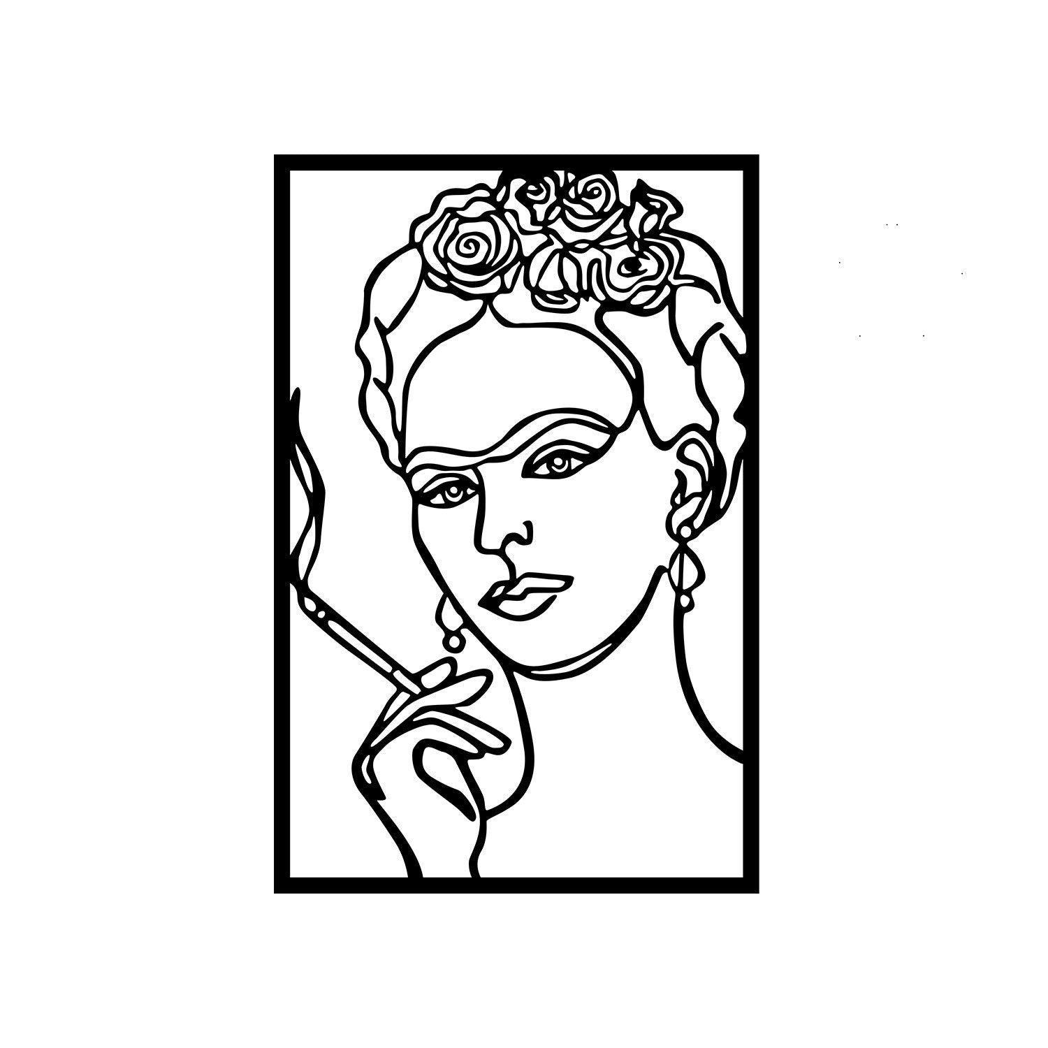 Kahlo — Arte de Parede 100% Metal, Preto, 34 x 52 cm