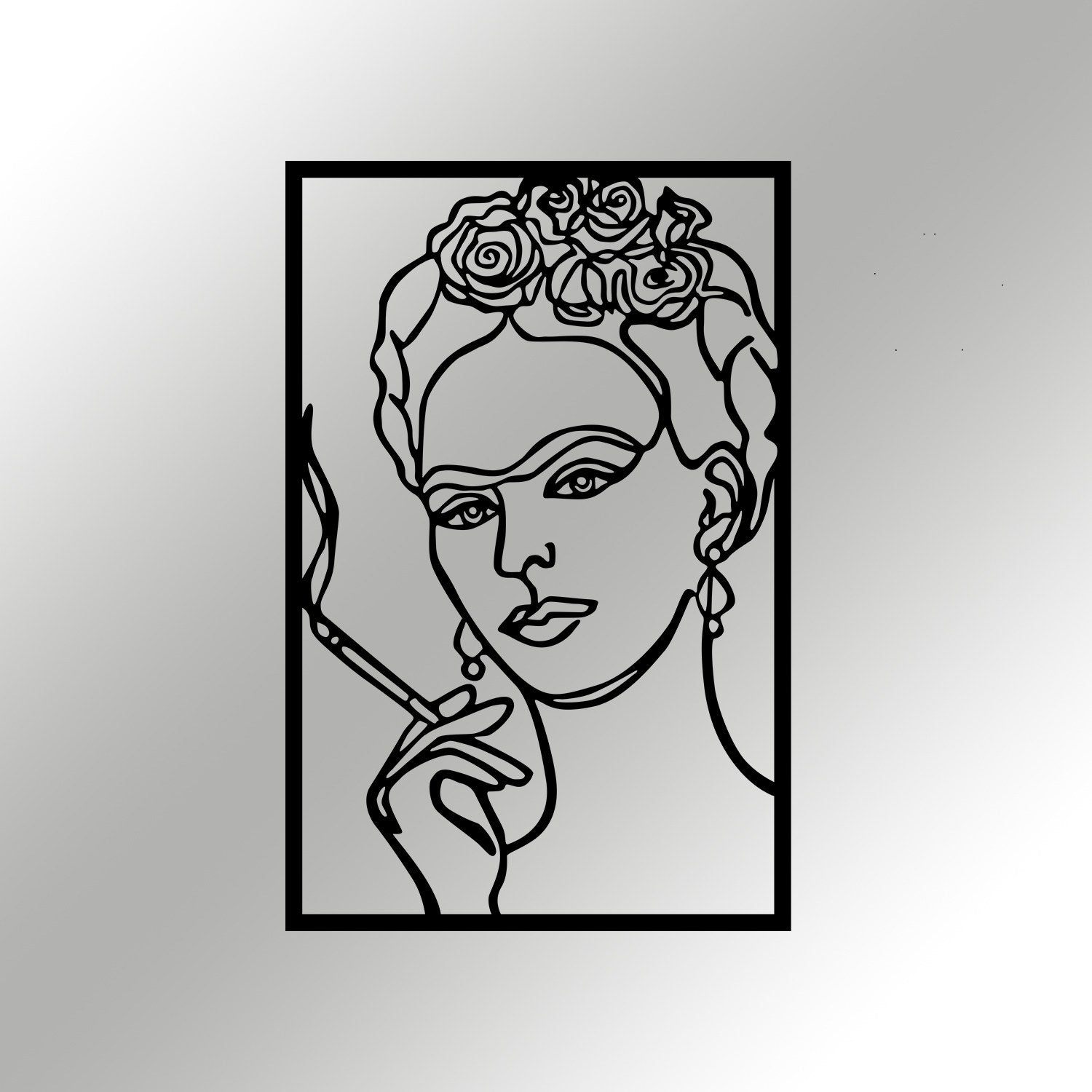 Kahlo — Arte de Parede 100% Metal, Preto, 34 x 52 cm