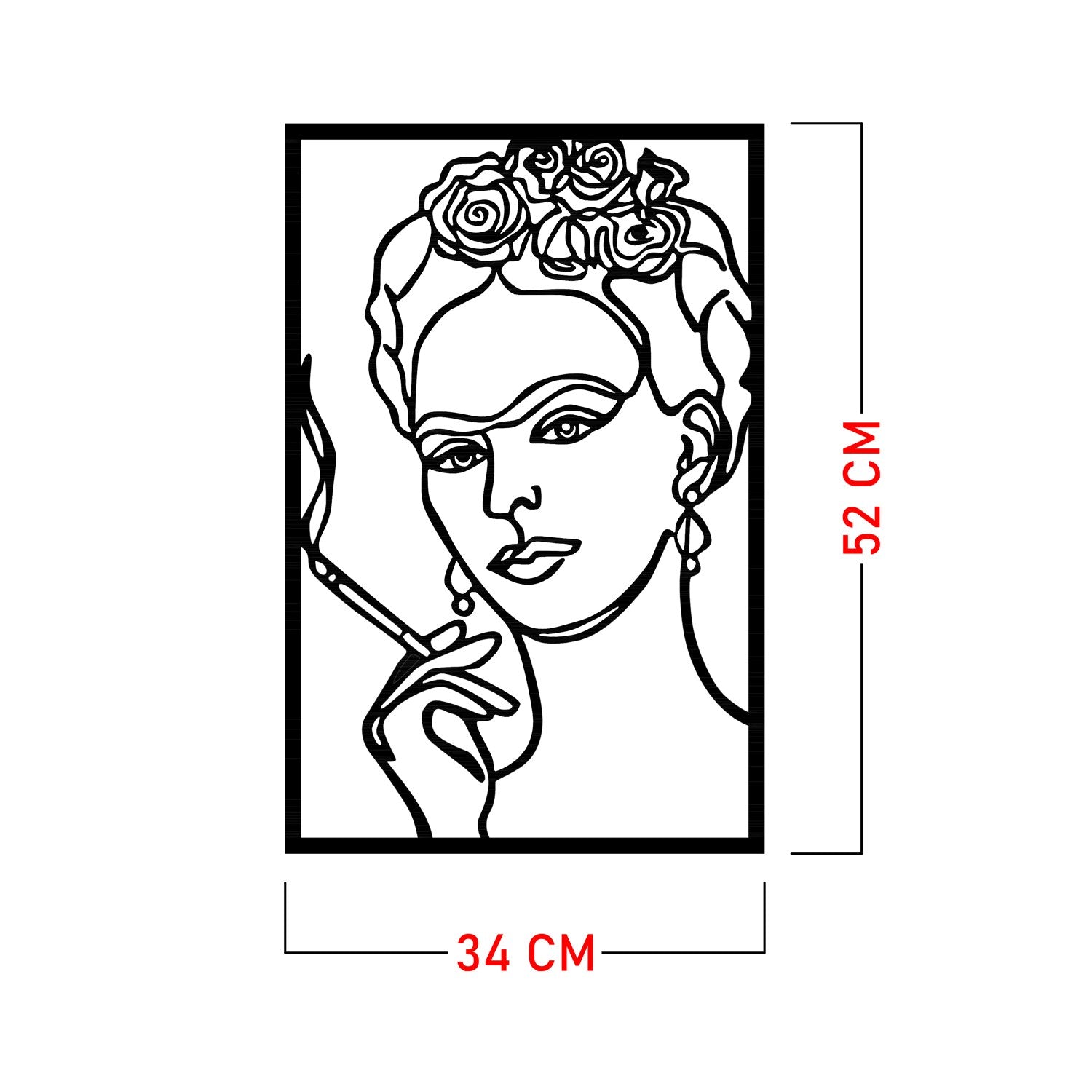 Kahlo — Arte de Parede 100% Metal, Preto, 34 x 52 cm