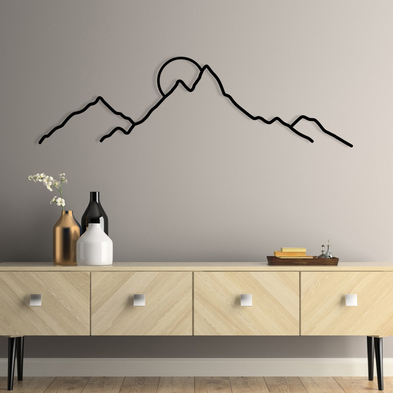 Acessório de parede decorativo de metal preto elegante, 100 x 29 cm | 100% metal, 1,2 mm de espessura | Perfeito para decoração moderna de casa e escritórios
