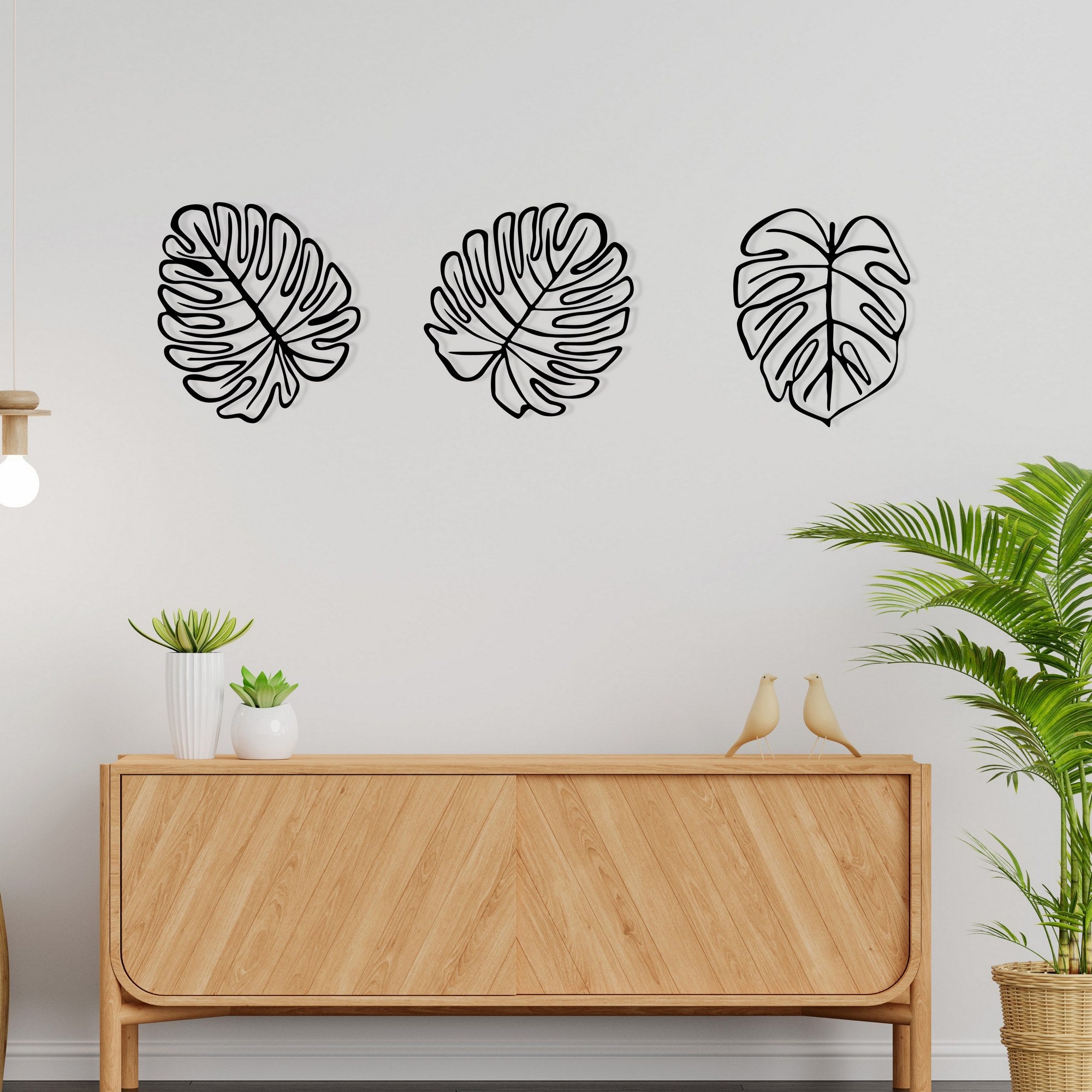 Tropical Acessório Decorativo de Parede em Metal Preto – Conjunto de 3 Folhas, 100% Metal (1,2 mm)