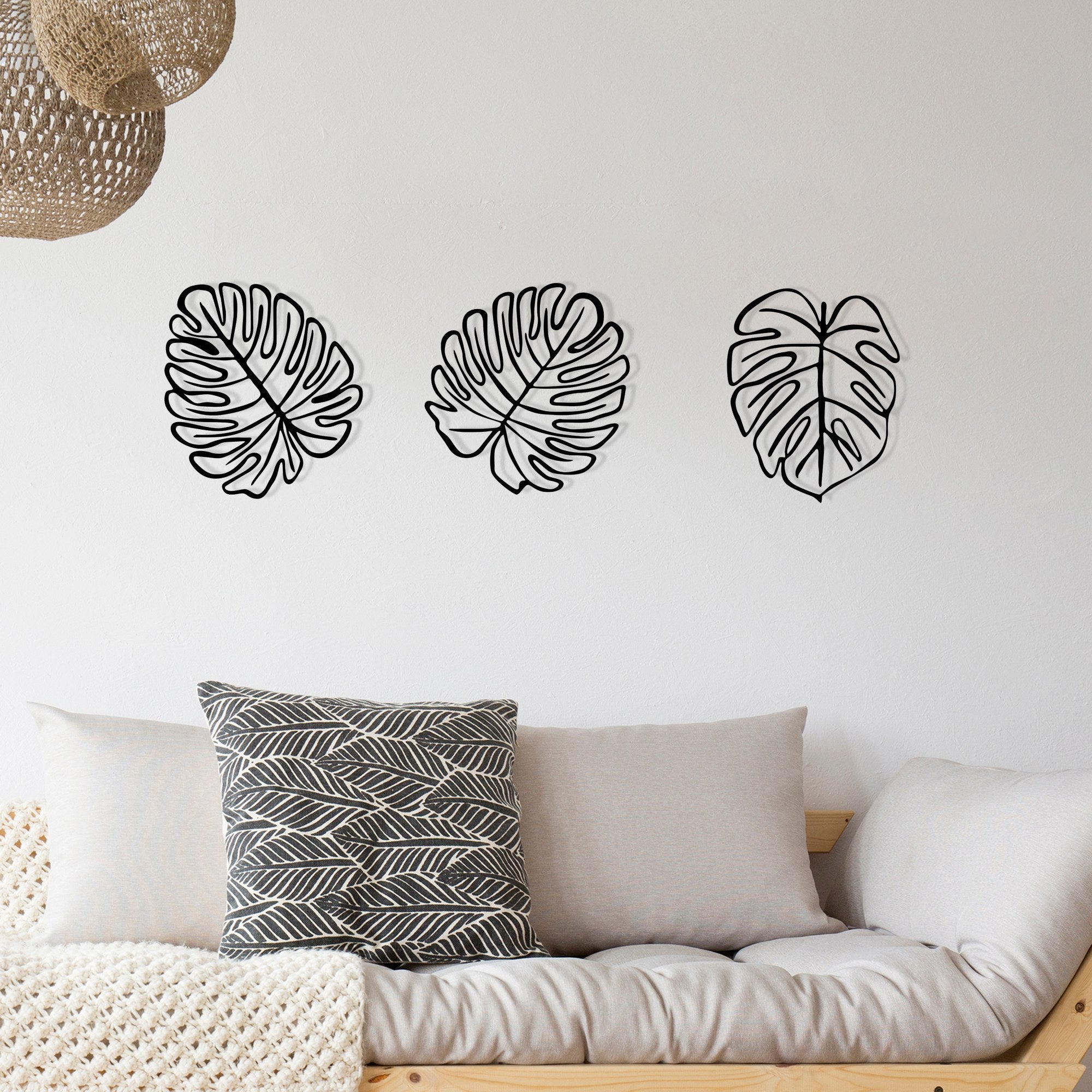 Tropical Acessório Decorativo de Parede em Metal Preto – Conjunto de 3 Folhas, 100% Metal (1,2 mm)