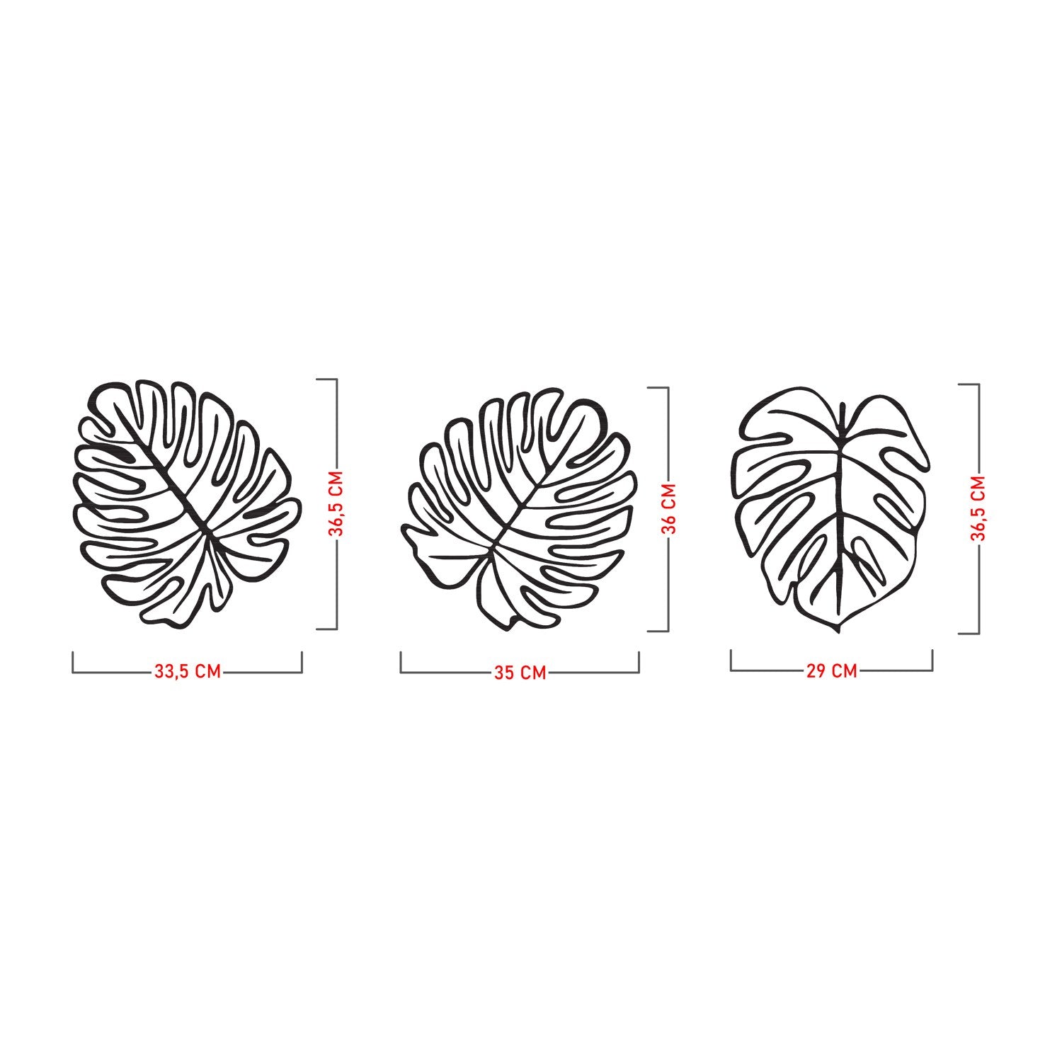 Tropical Acessório Decorativo de Parede em Metal Preto – Conjunto de 3 Folhas, 100% Metal (1,2 mm)