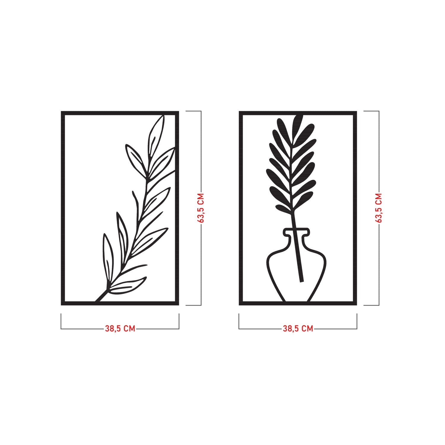 Bohem Acessório Decorativo de Parede em Metal Preto 38,5 x 63,5 cm (2 Peças, 1,2 mm)