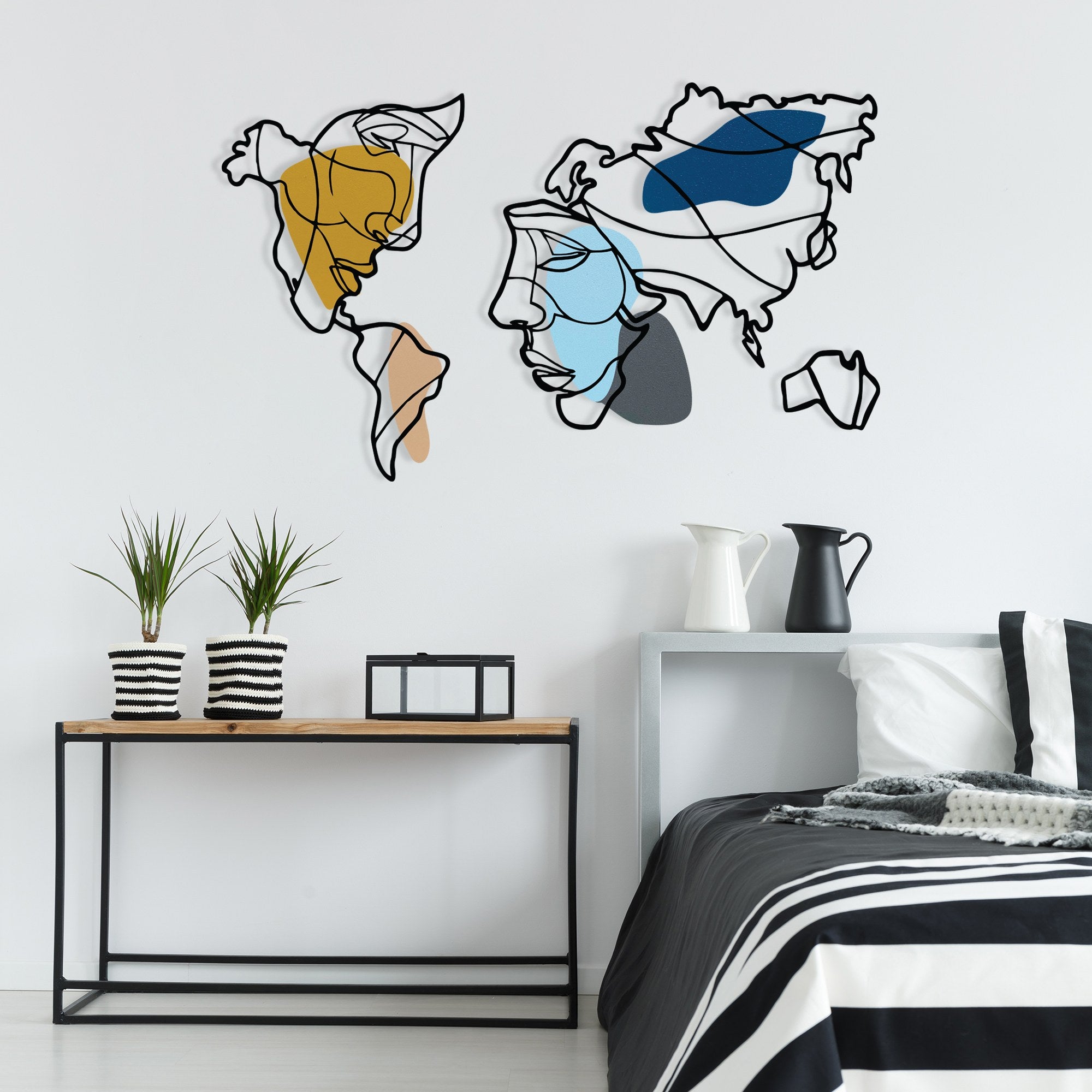 Lie World M – Acessório Decorativo de Parede em Metal e Madeira, Multicolor, 138,5 x 89 cm