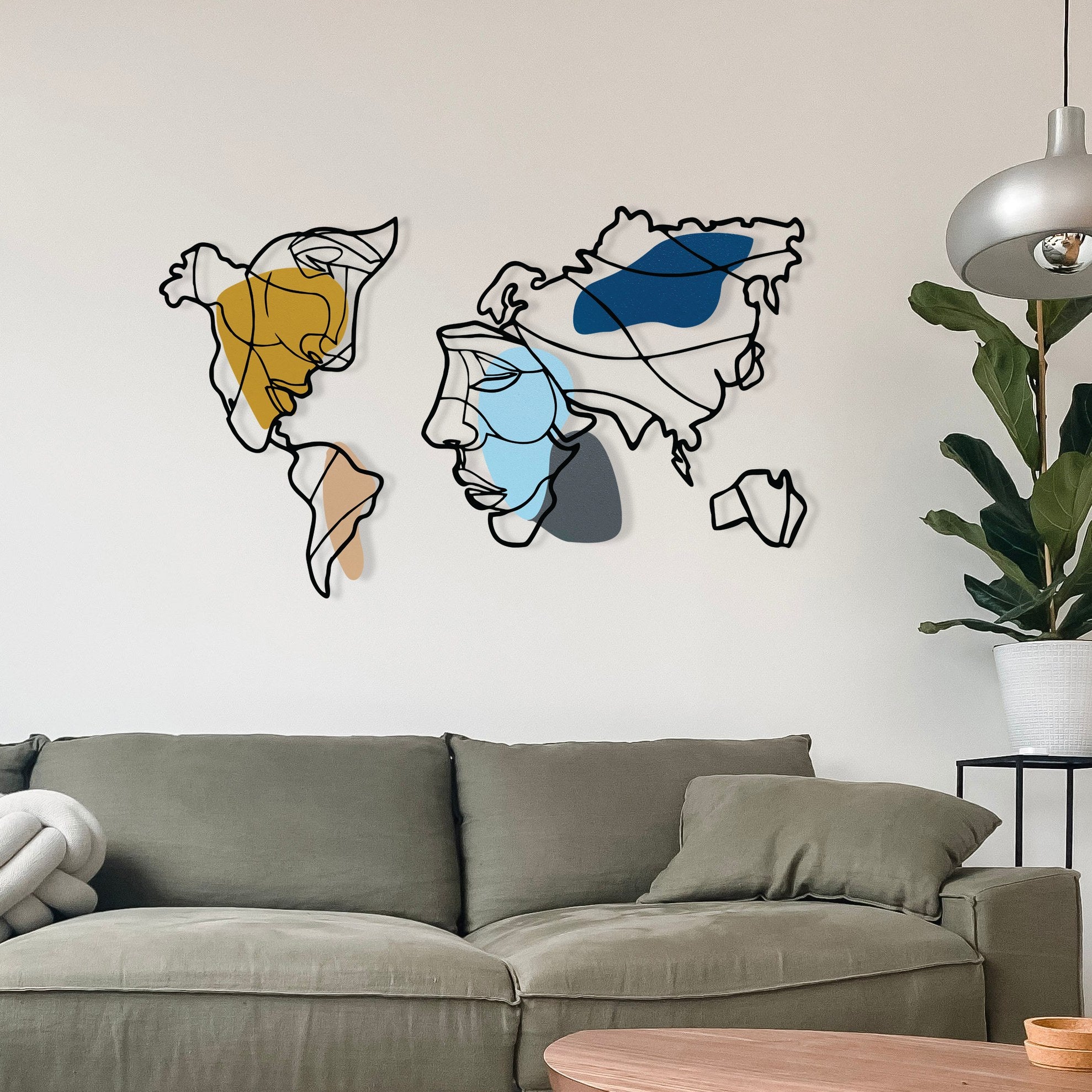 Lie World M – Acessório Decorativo de Parede em Metal e Madeira, Multicolor, 138,5 x 89 cm