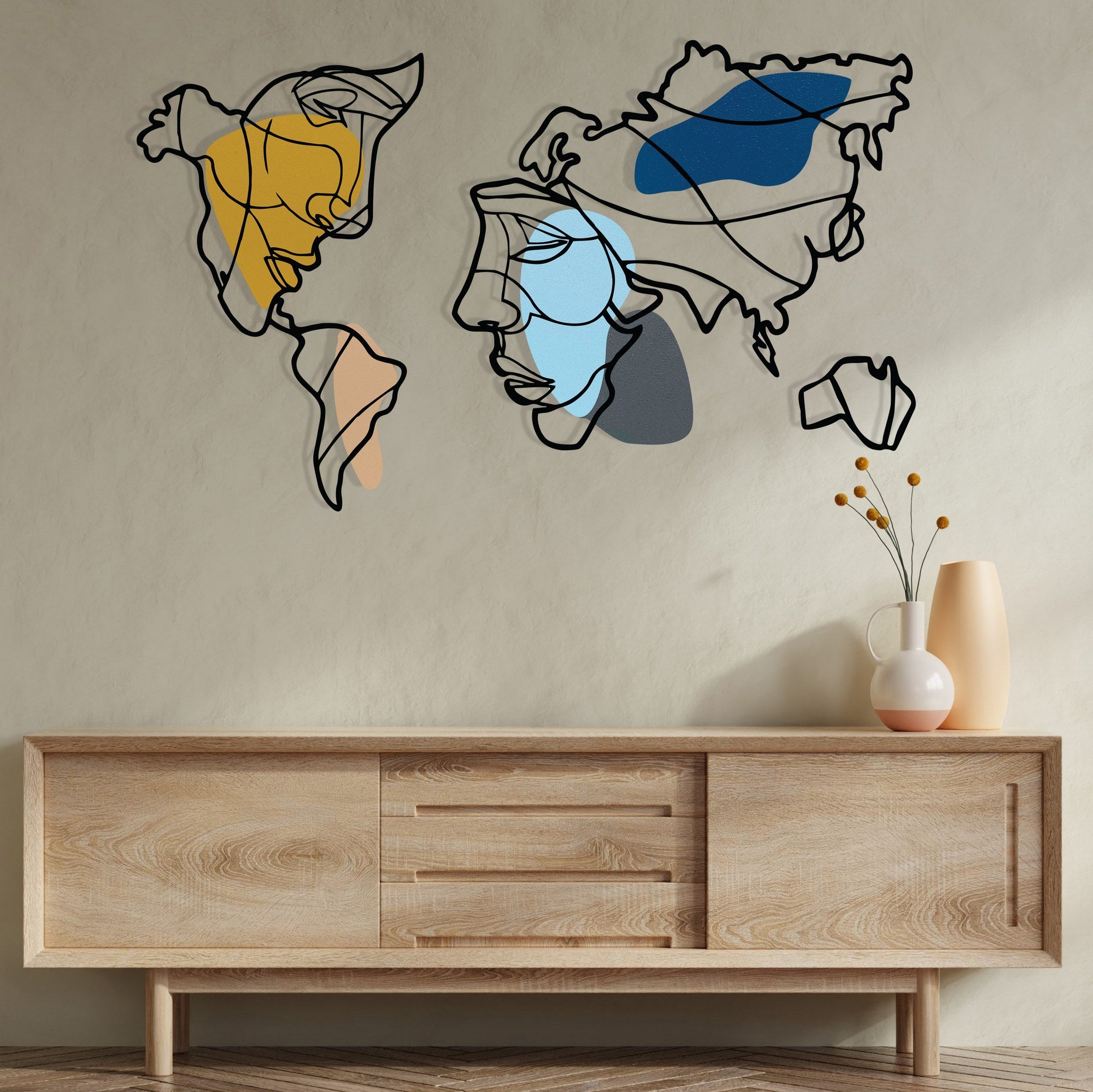 Lie World M – Acessório Decorativo de Parede em Metal e Madeira, Multicolor, 138,5 x 89 cm