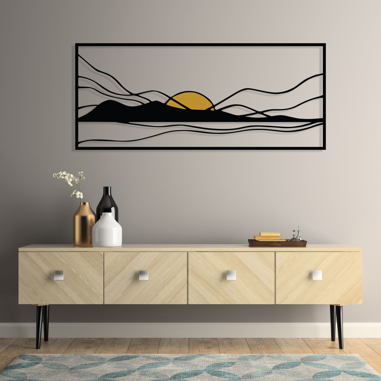 Cerro — Acessório Decorativo de Parede Multicolor em Metal e Madeira, 120 x 51 cm