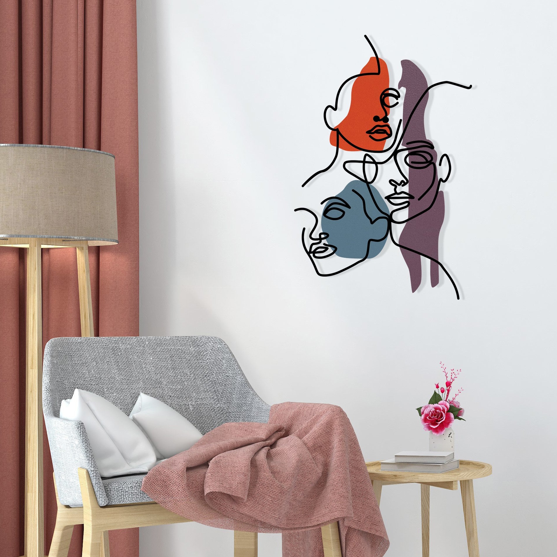Kubizm 14 — Acessório Decorativo de Parede em Metal e Madeira, Multicor (49,5 x 73,5 cm)