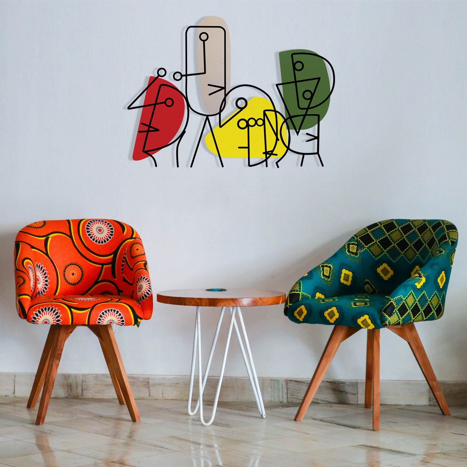 Kubizm 16 Acessório Decorativo de Parede Multicolor em Metal e Madeira 71 x 52 cm