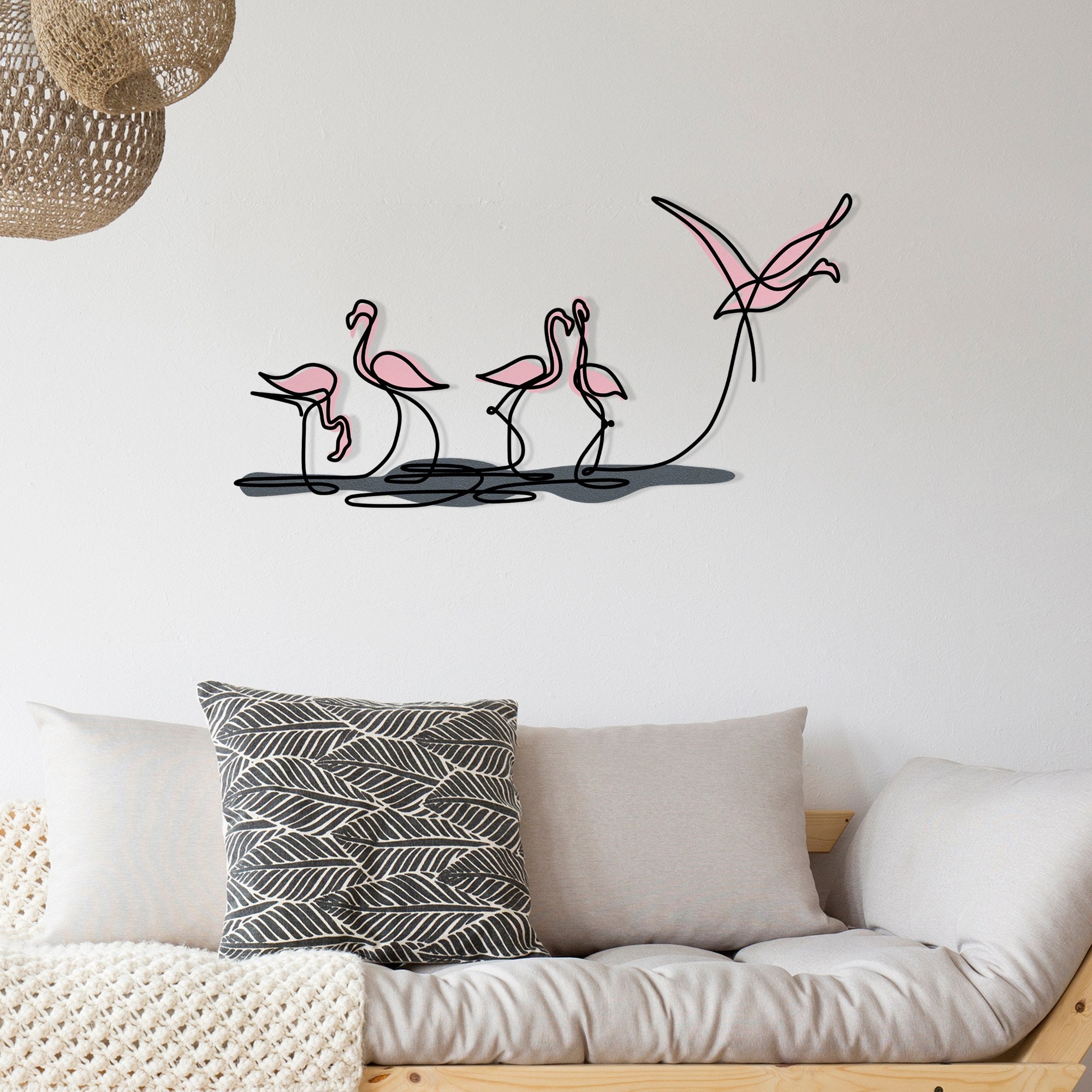 Acessório Decorativo de Parede Flamingo M em Metal e Madeira, Multicolor, 115 x 58,5 cm