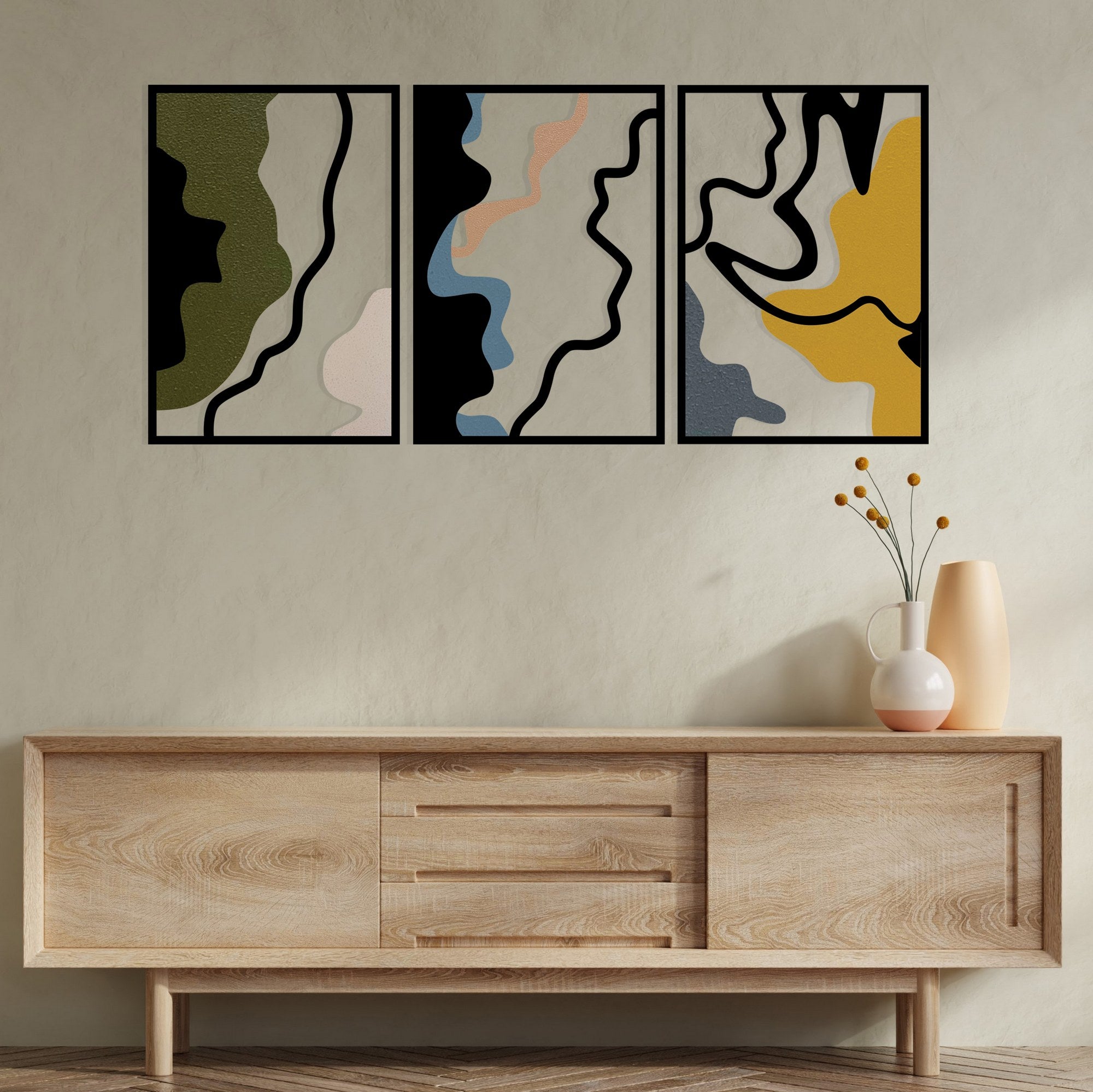 Complex — Acessório Decorativo de Parede em Metal e Madeira Multicolor, 118,5 x 54,5 cm