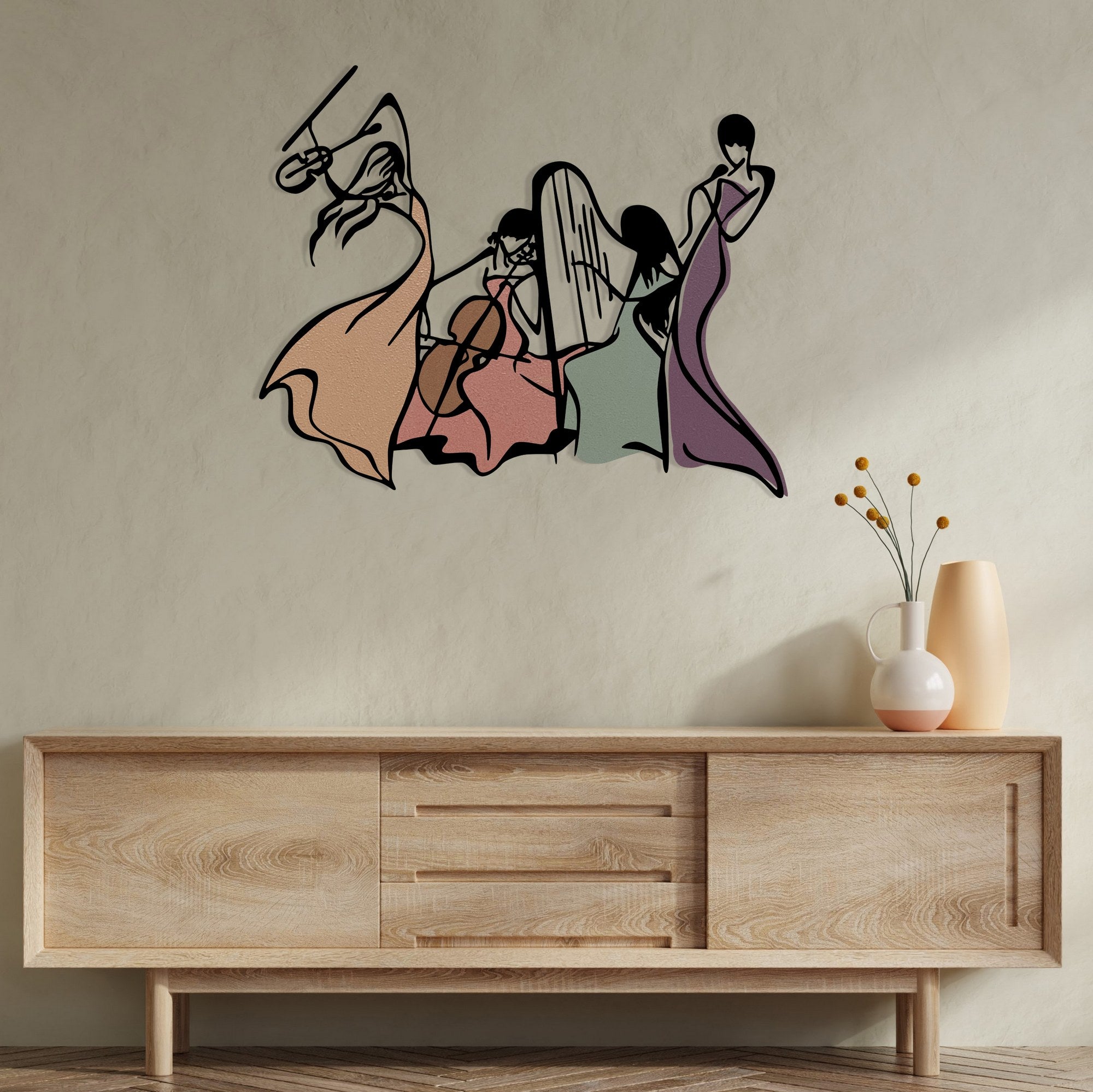 Orchestra M – Acessório Decorativo de Parede em Metal e Madeira, Multicolor, 94 x 78 cm