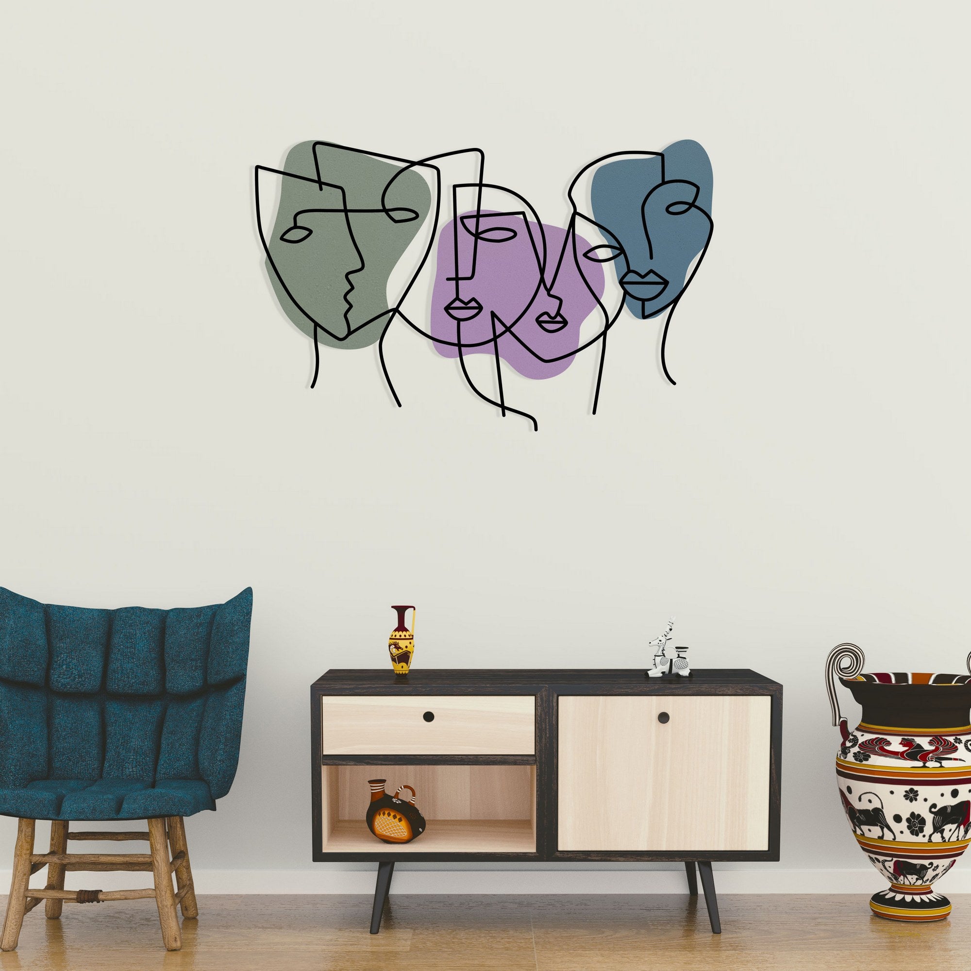 Kubizm 27 Acessório Decorativo de Parede Multicolor em Metal (1,20 mm) e Madeira (3 mm), 70x50 cm