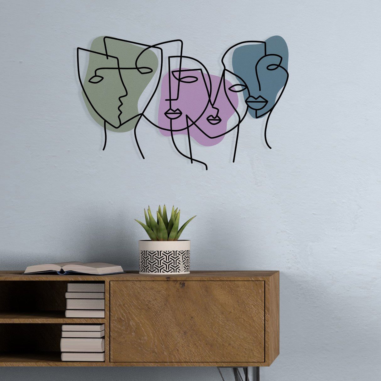 Kubizm 27 Acessório Decorativo de Parede Multicolor em Metal (1,20 mm) e Madeira (3 mm), 70x50 cm