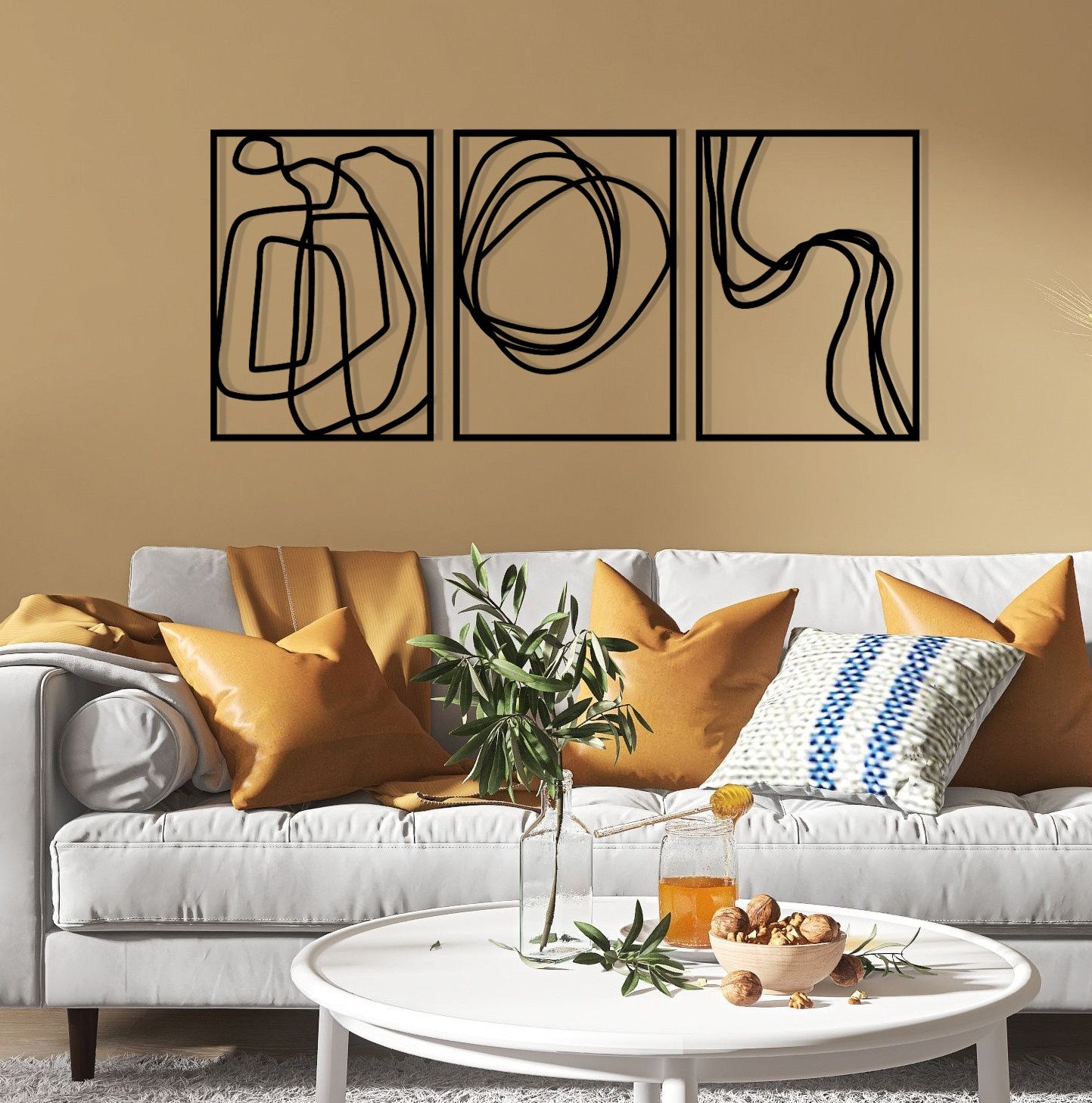 Achermus – Acessório Decorativo de Parede em Metal Preto, 100% Metal (1,2 mm), 120 x 54 cm