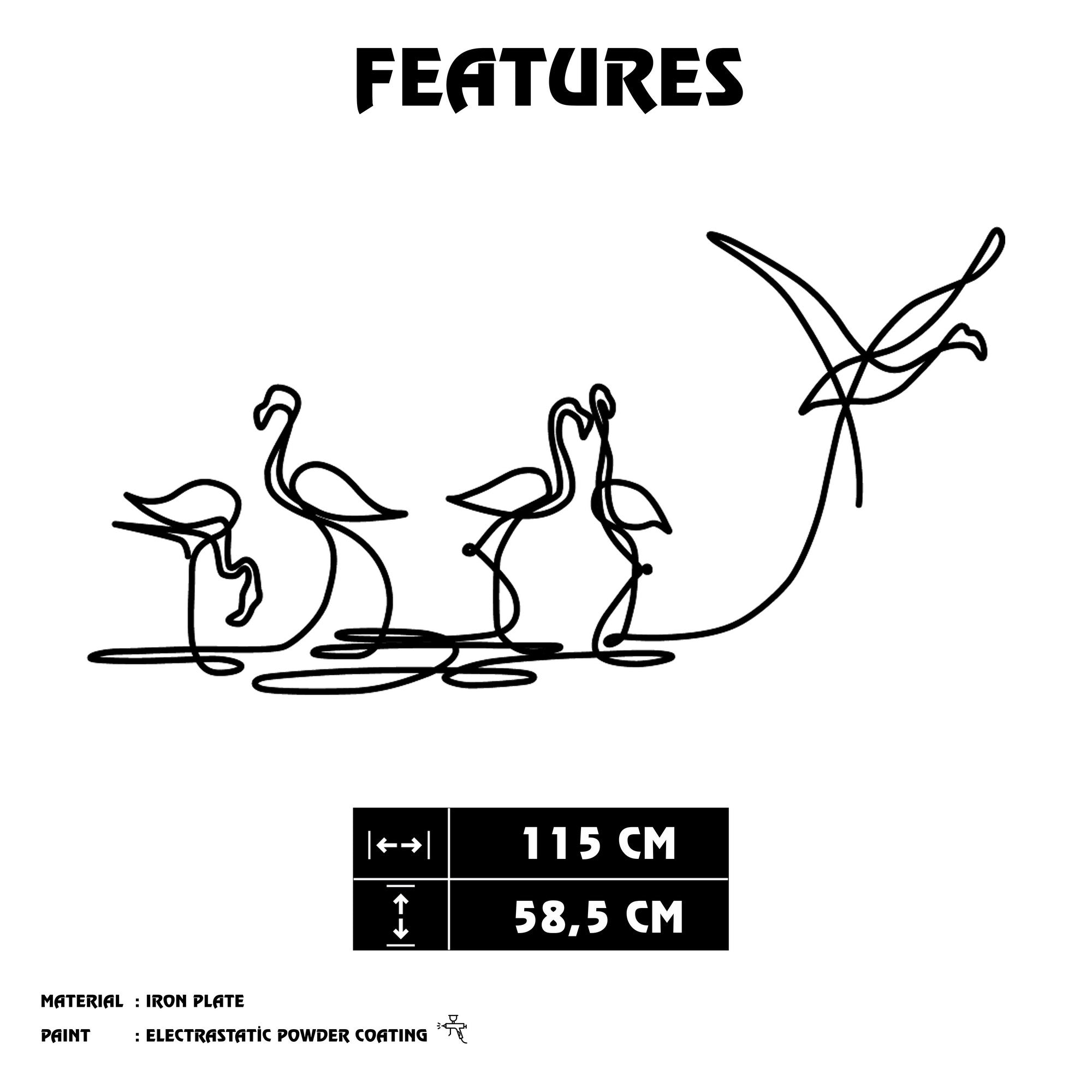 Flamingo 316 M – Acessório Decorativo de Parede em Metal Preto 115 x 58,5 cm