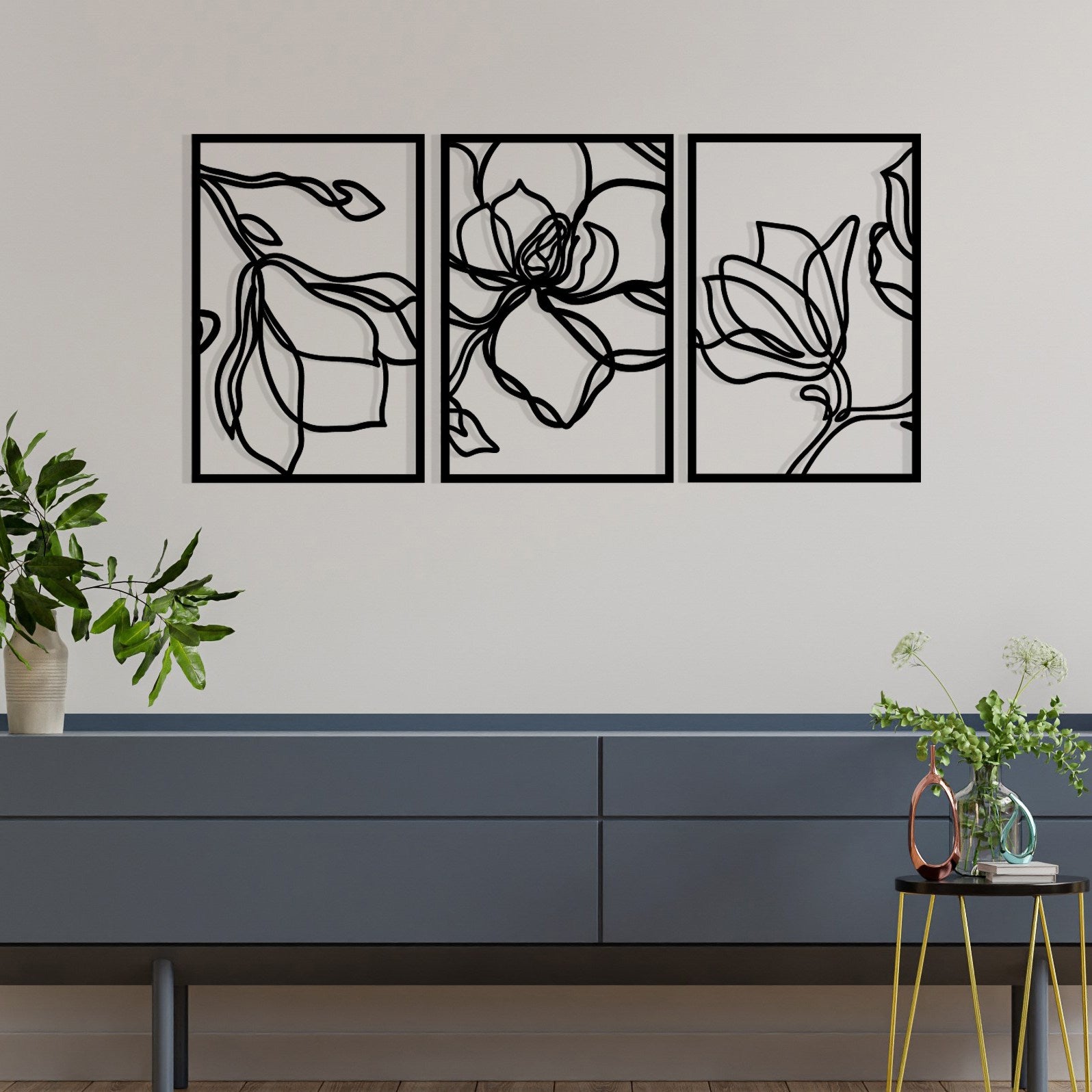 Acessório de parede decorativo de metal elegante, preto, 120 x 56,5 cm | 100% metal, 1,2 mm de espessura | Perfeito para decoração moderna de casa e escritórios