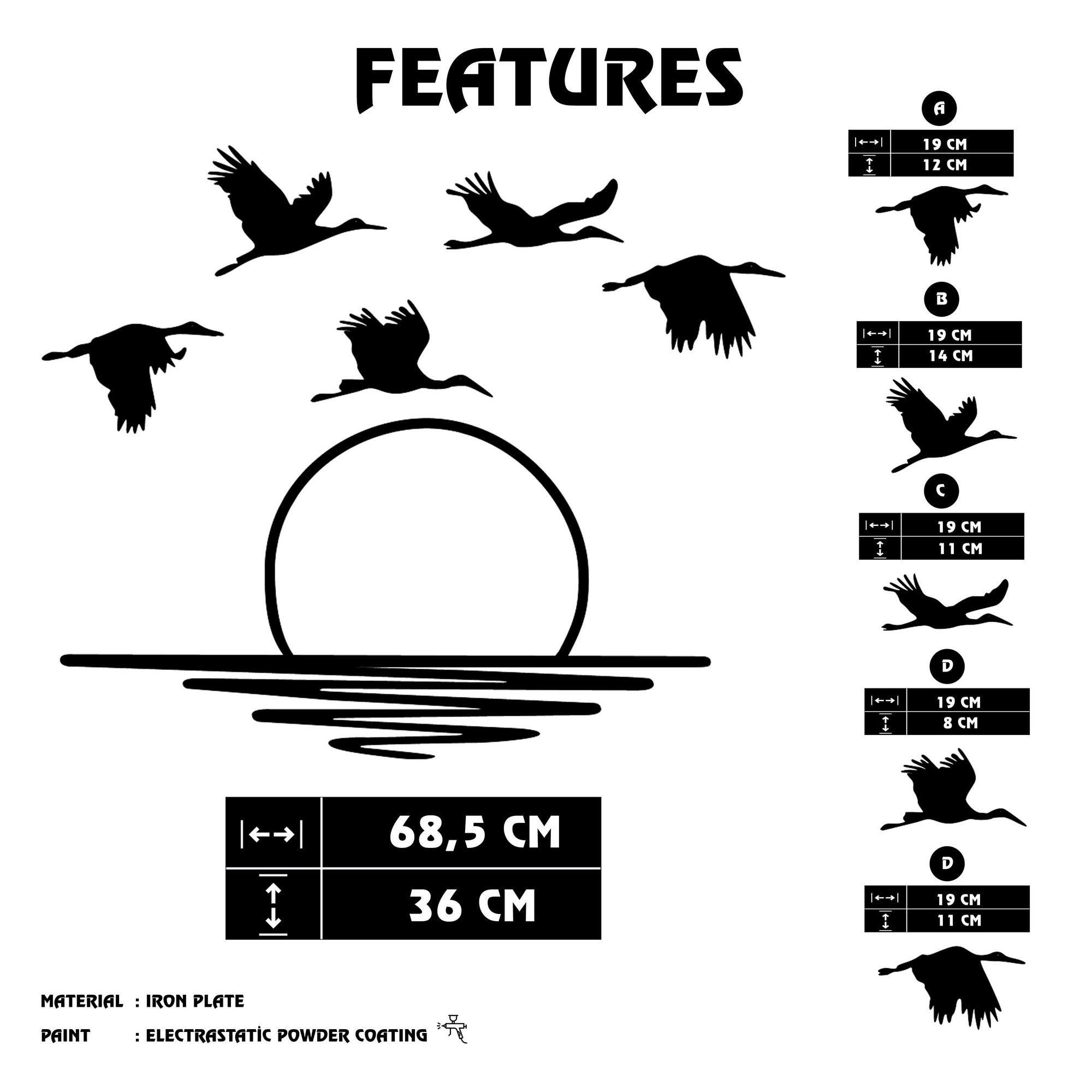 Vavi – Acessório Decorativo de Parede em Metal Preto (100% metal, 1,2 mm) – 68,5 x 36 cm