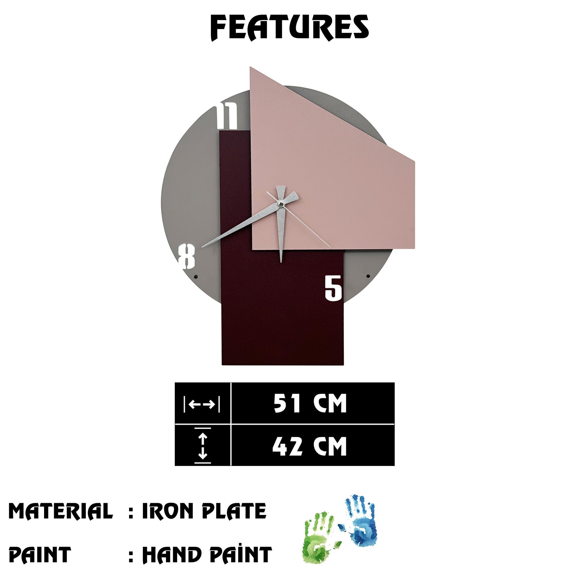 Relógio de Parede Decorativo em Metal Multicolor Ecir-1, 51x42 cm (1 mm) – Ref. 279ENZ2712