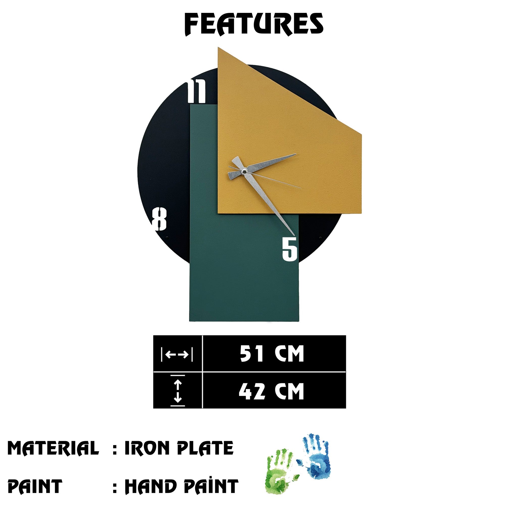 Relógio de Parede Decorativo em Metal Multicolor Ecir-2, 51x42 cm | 100% Metal (1 mm)