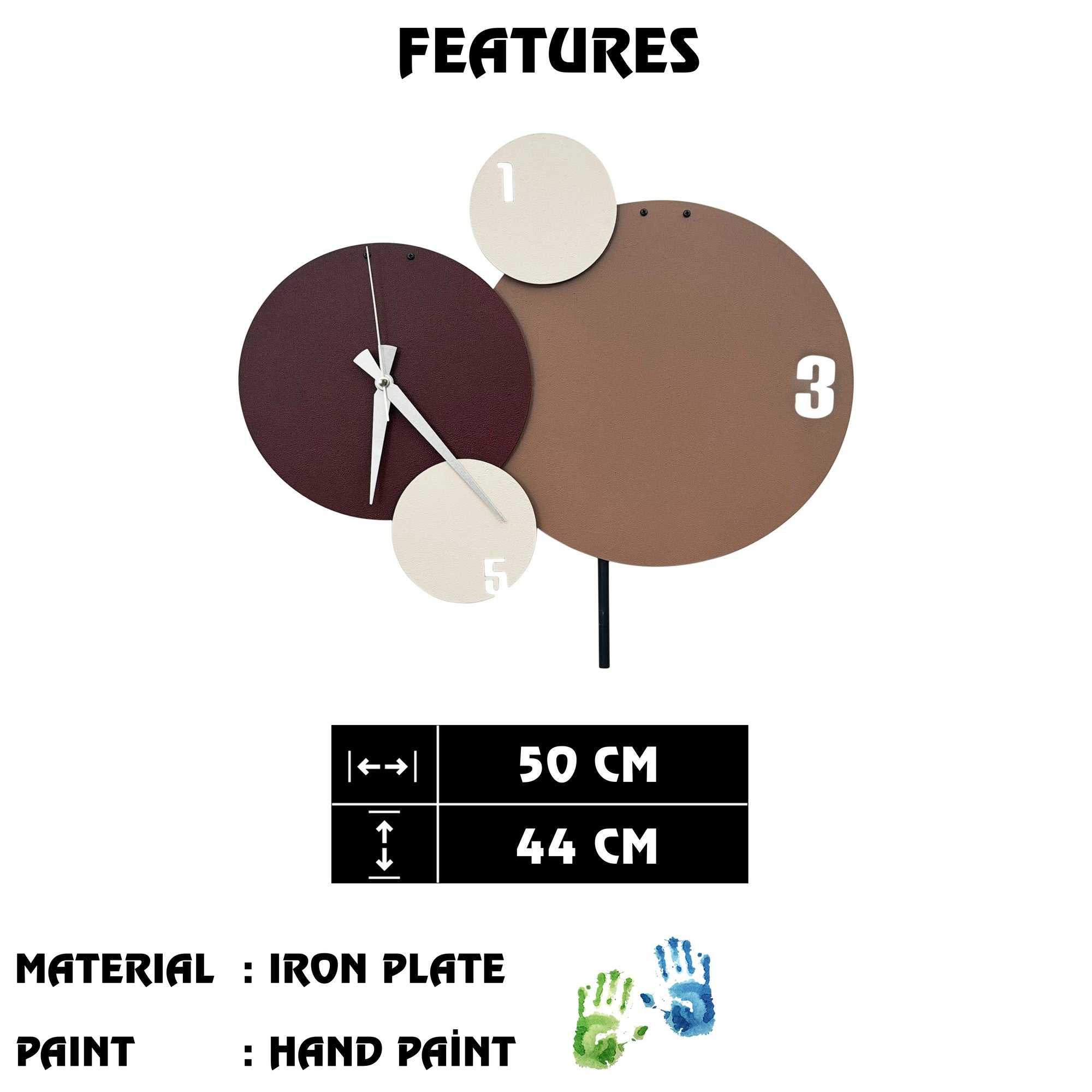 Relógio de Parede Decorativo em Metal 100% Felah-1 Multicolor (50 x 44 cm)