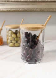 Jarra de vidro – 9 x 9 x 13 cm – Transparente – Vidro e Bambu