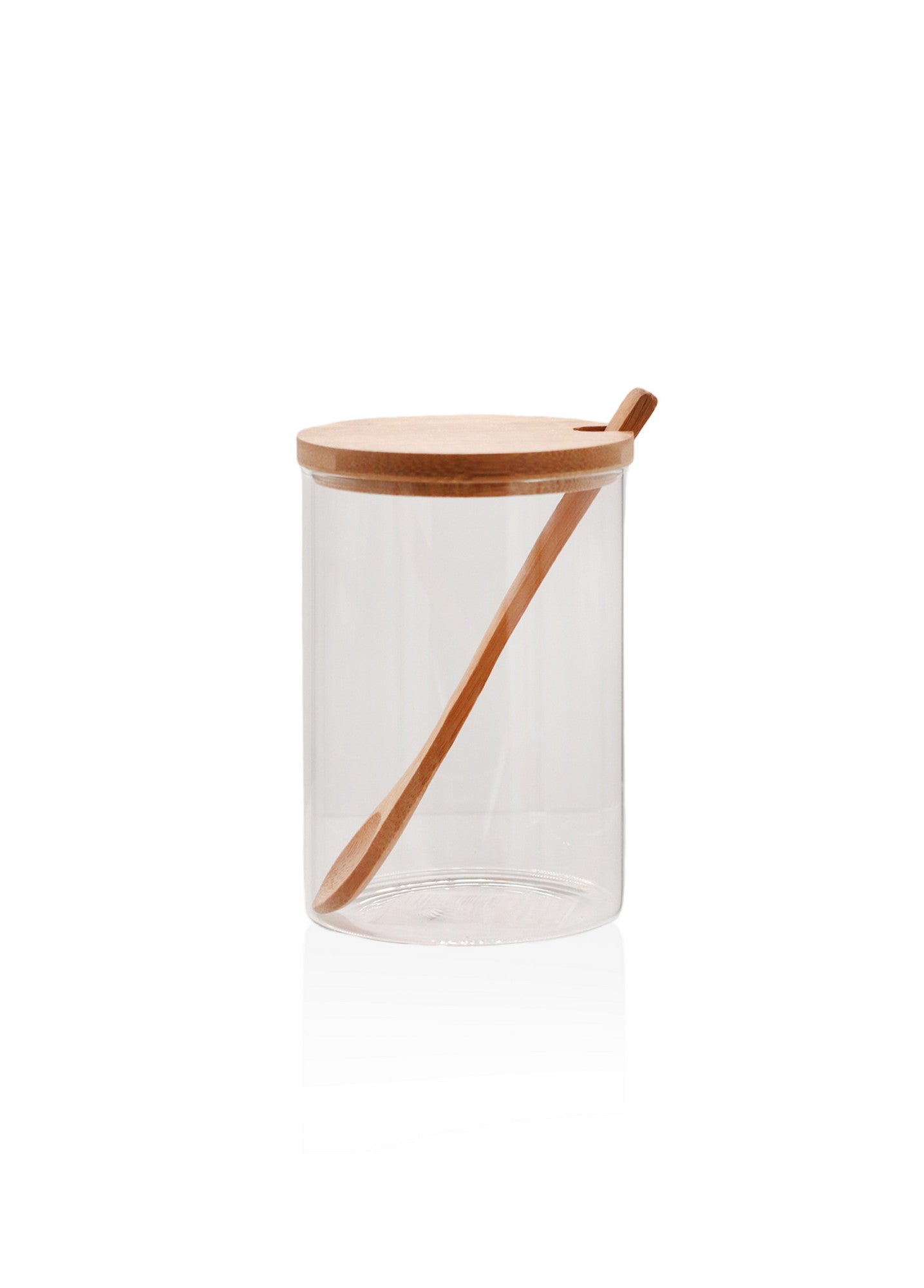 Jarra de vidro – 9 x 9 x 13 cm – Transparente – Vidro e Bambu