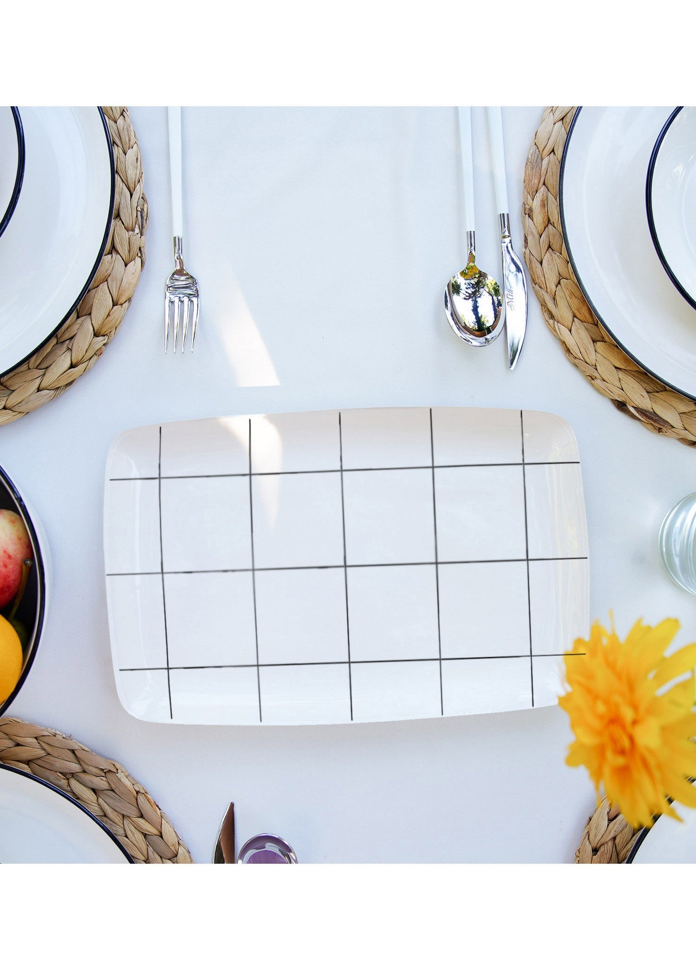 Prato de Serviço – 25 x 34 cm – Branco e Preto – Cerâmica