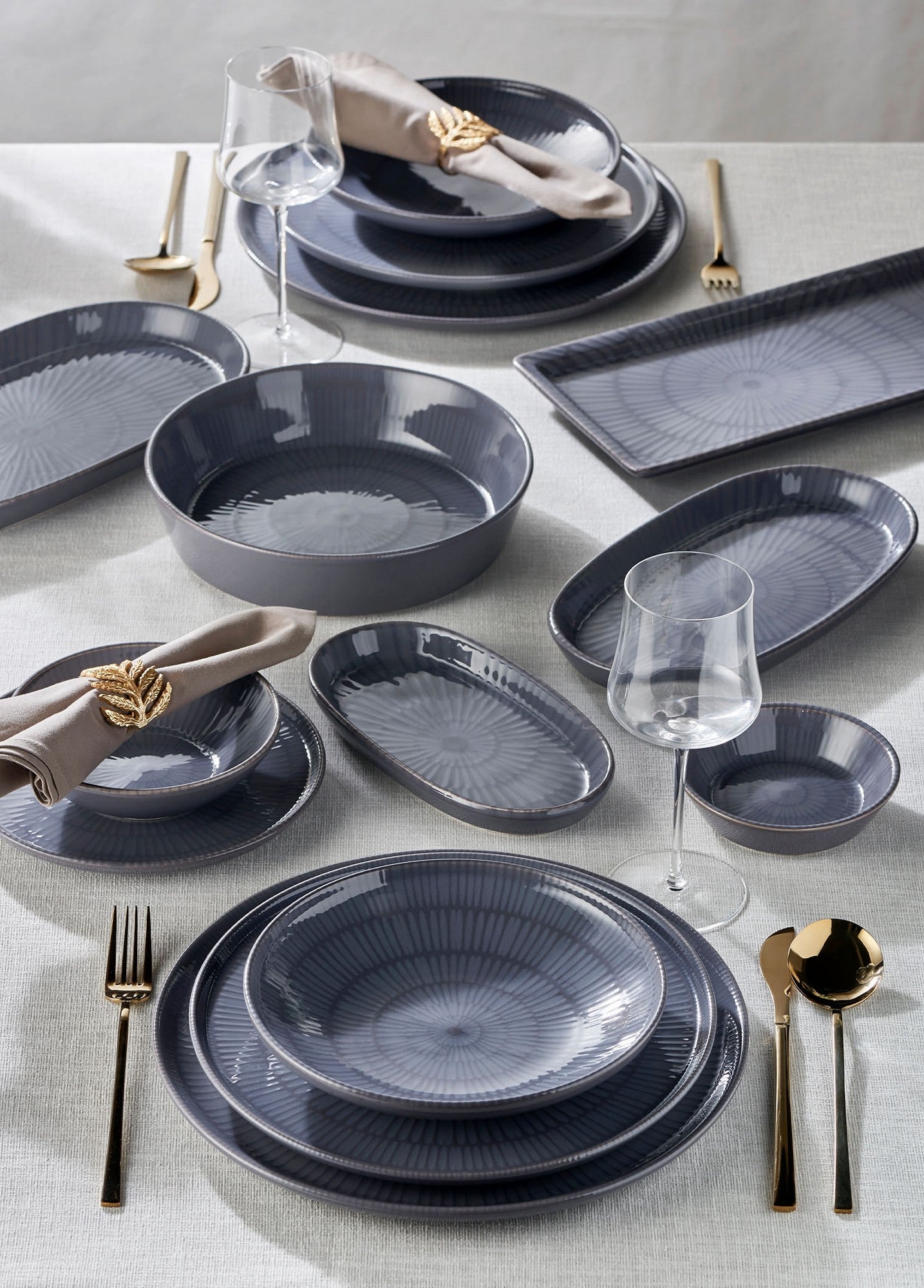 Conjunto de travessas – 16 x 29 x 4 cm – Cinza – Cerâmica