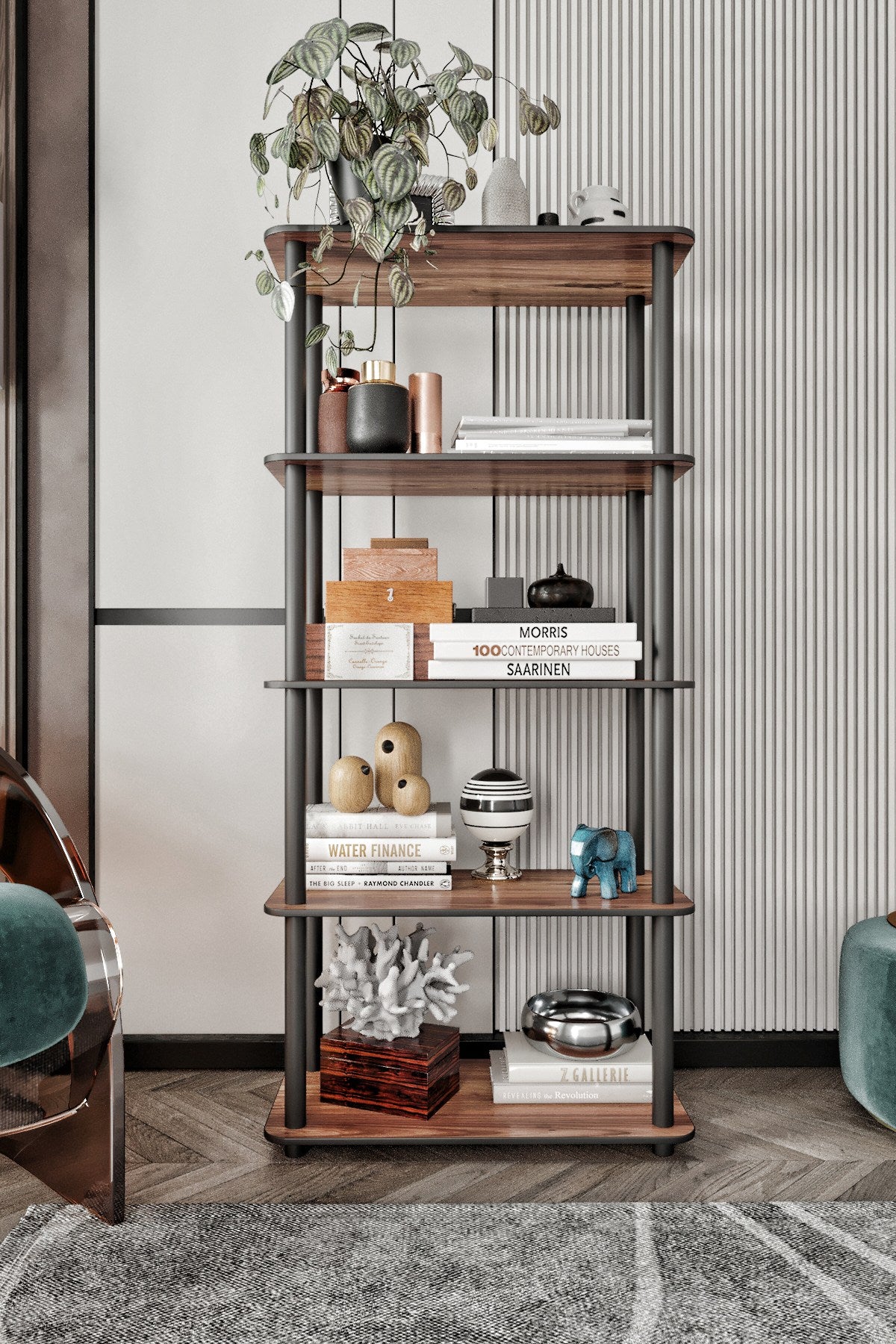 Estante Bookcase 5 Rect Walnut - Elegância e Funcionalidade