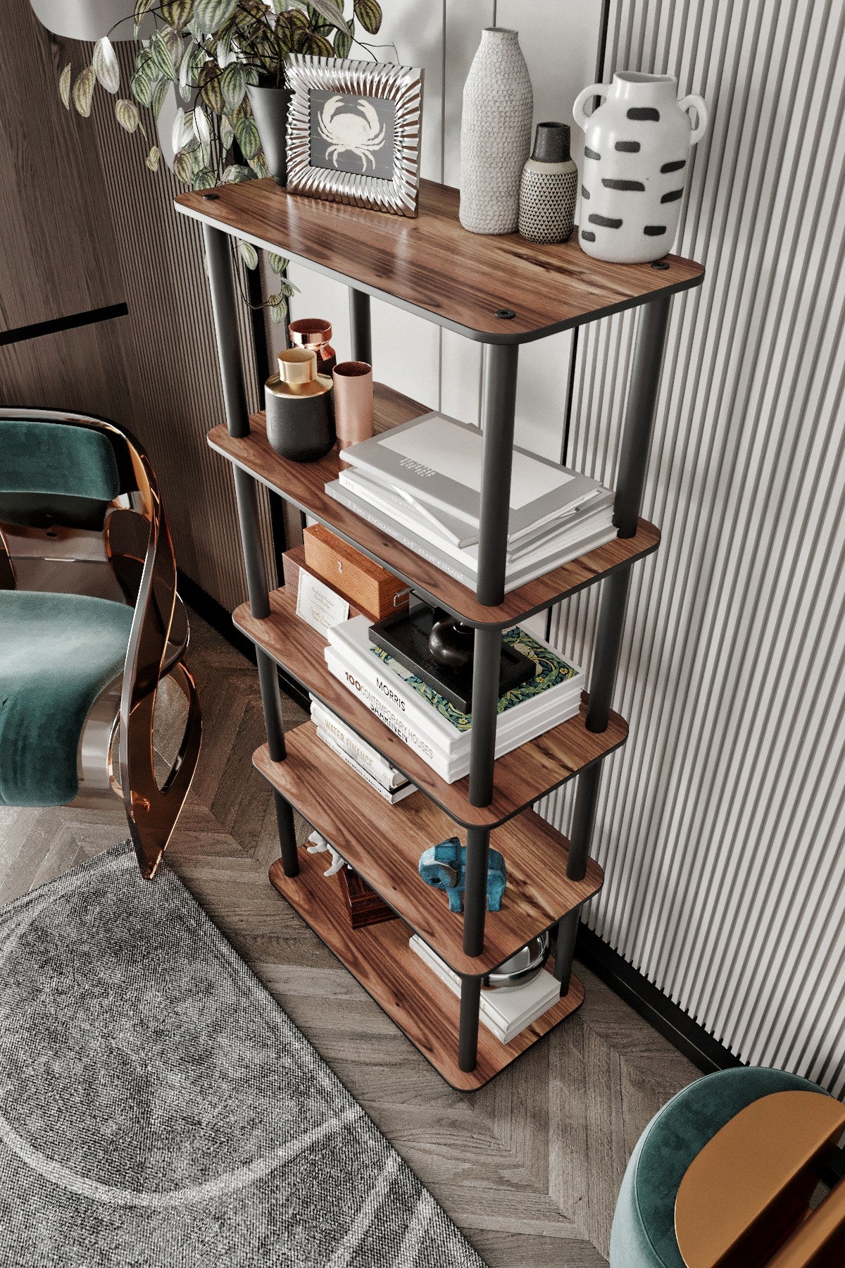 Estante Bookcase 5 Rect Walnut - Elegância e Funcionalidade