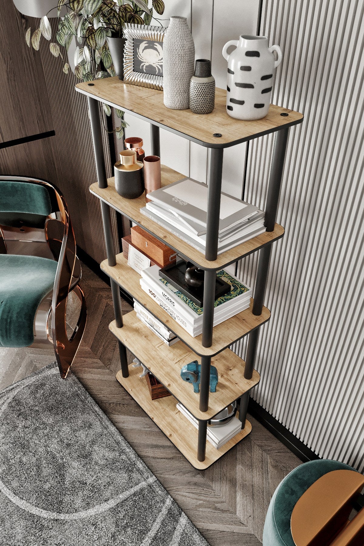 Estante Oak 5 Prateleiras - Design Retangular Moderno 139cm