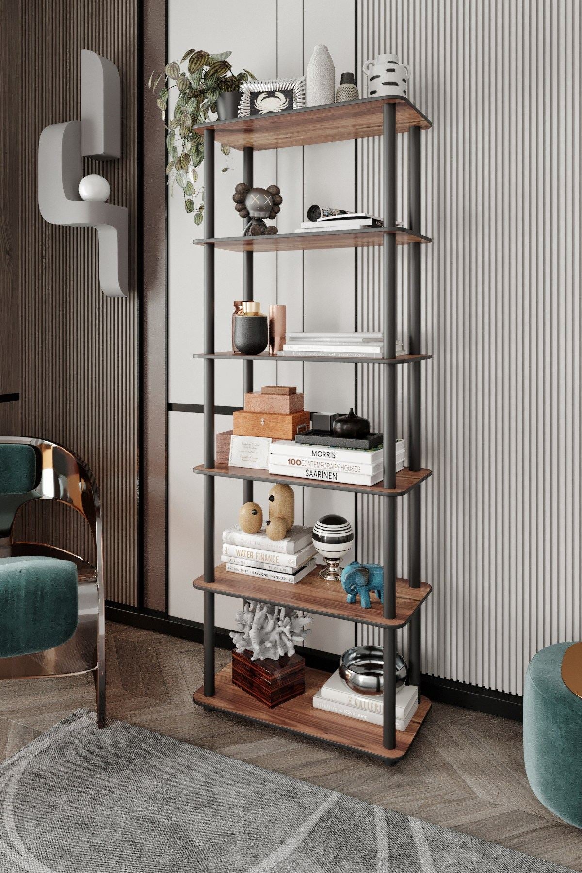 Estante de livros – 60 x 173 x 30 cm – nogueira – 100% MDF