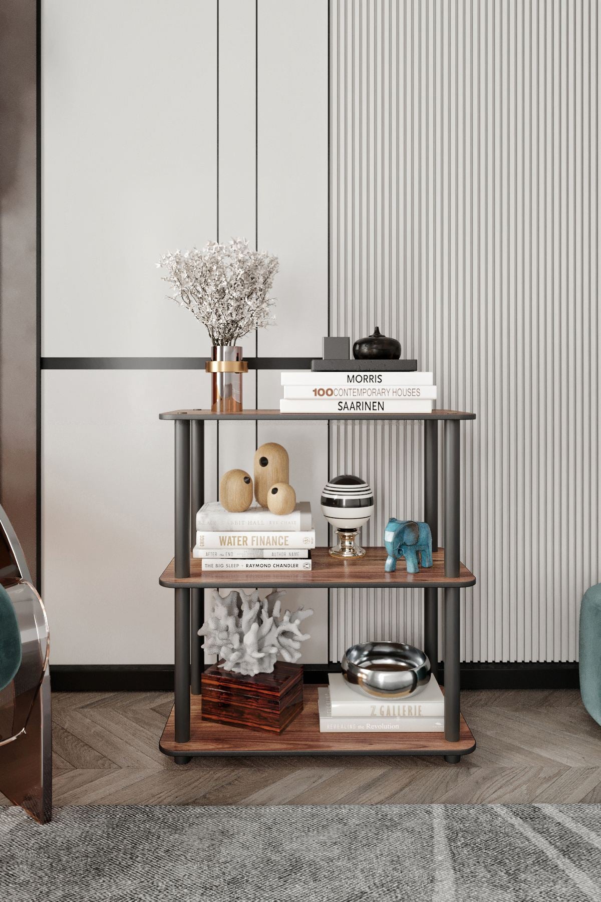 Estante Livros 3 Prateleiras Walnut - Design Moderno Luxo