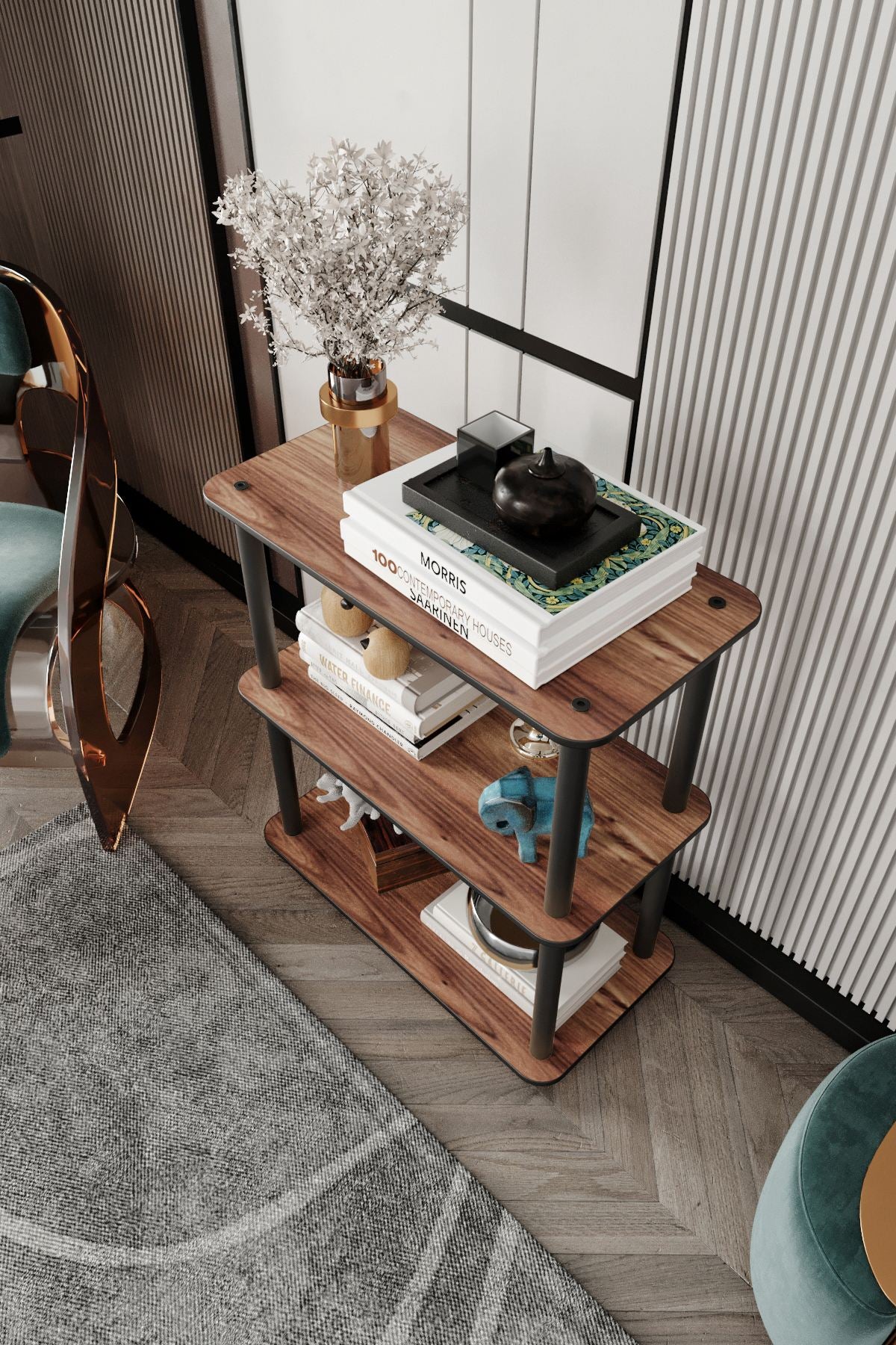 Estante Livros 3 Prateleiras Walnut - Design Moderno Luxo