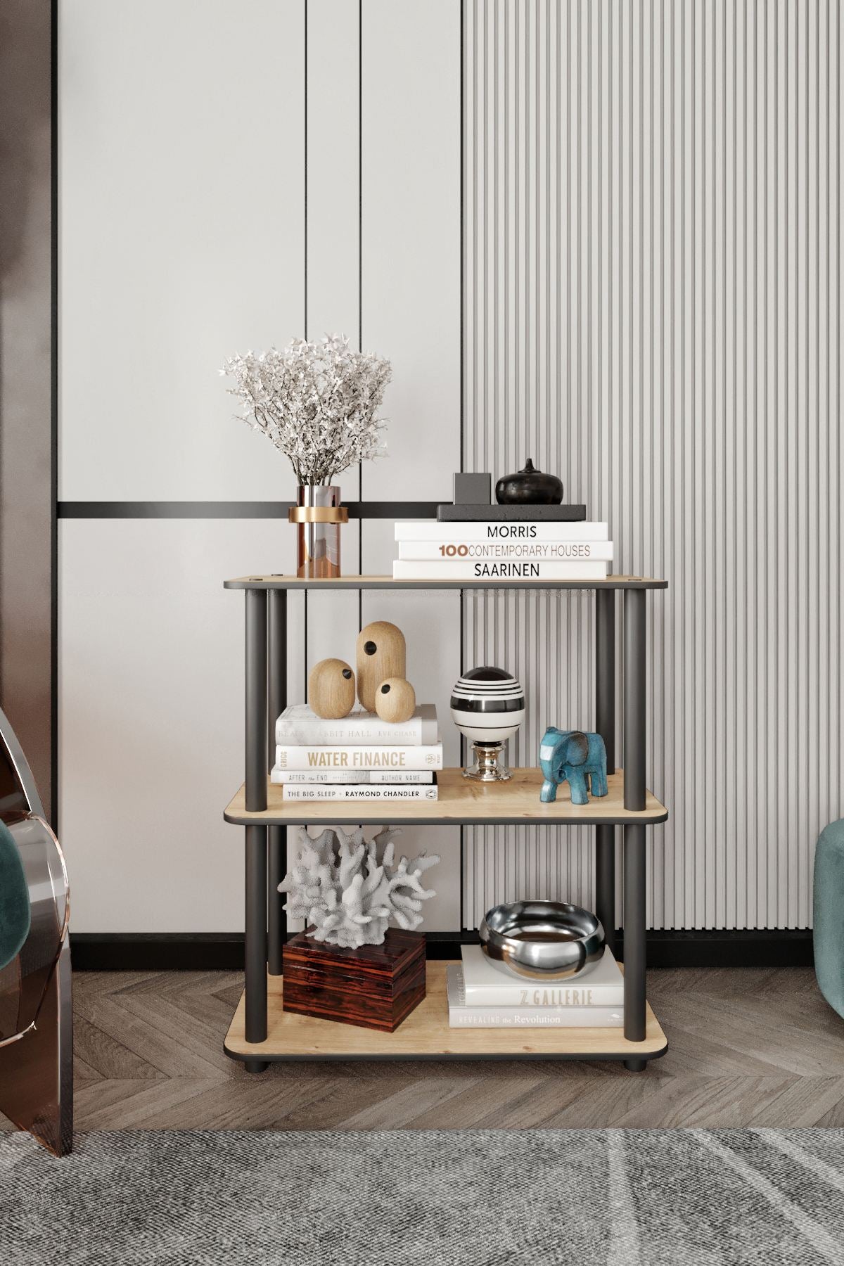 Estante de Livros 3 Níveis Madeira Oak - Design Premium