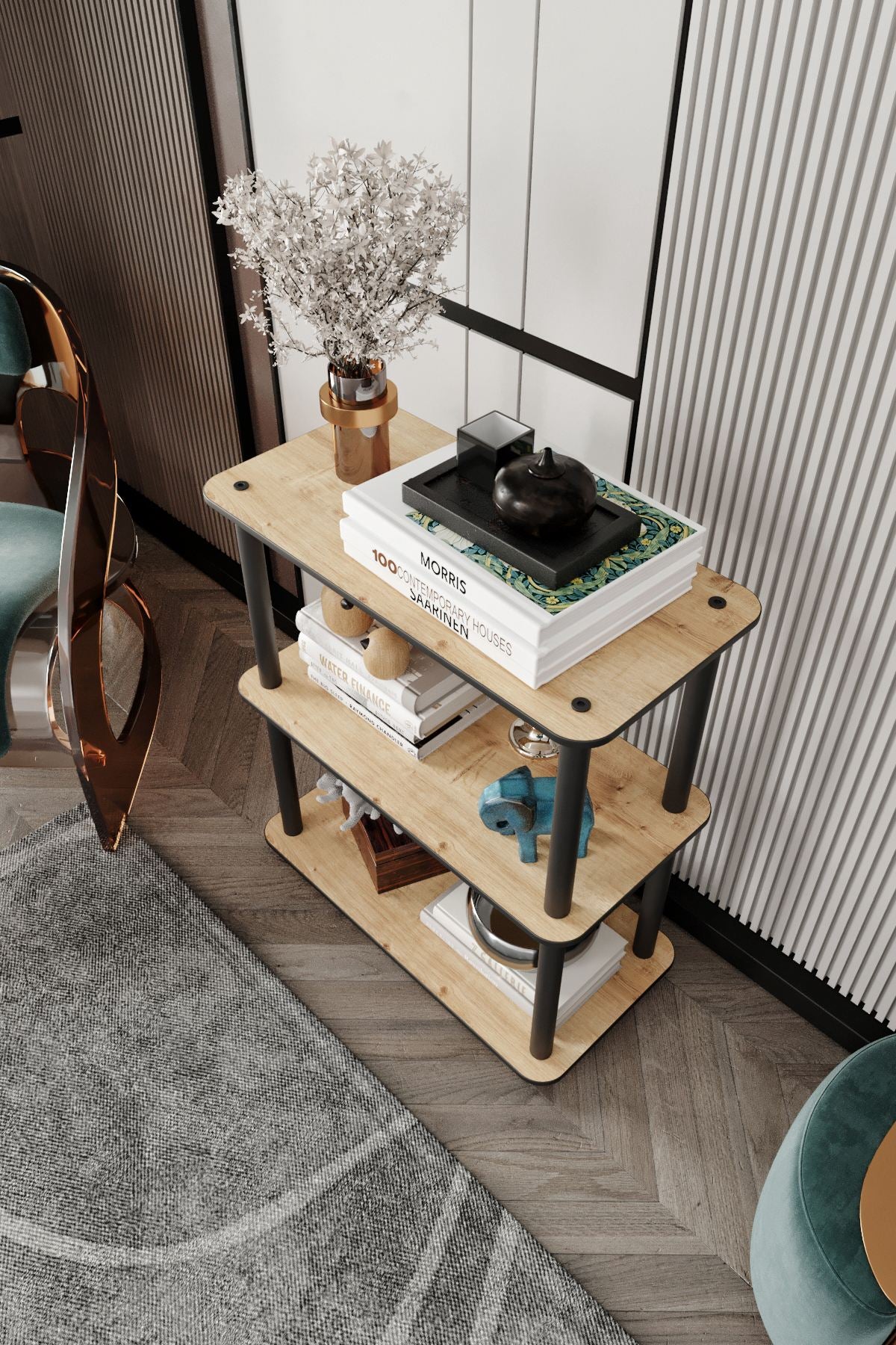 Estante de Livros 3 Níveis Madeira Oak - Design Premium