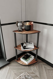 Estante de Canto 3 Prateleiras Walnut - Design Compacto Premium