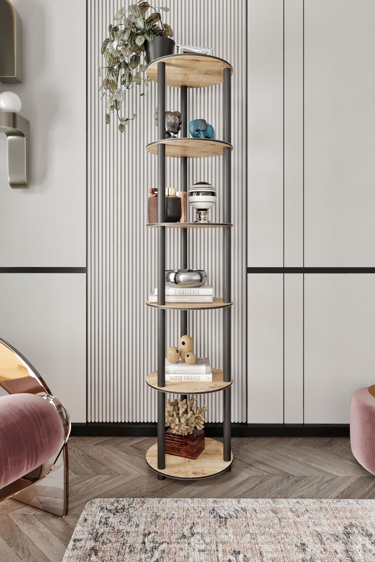 Estante Redonda 6 Níveis Oak - Design Vertical Elegante