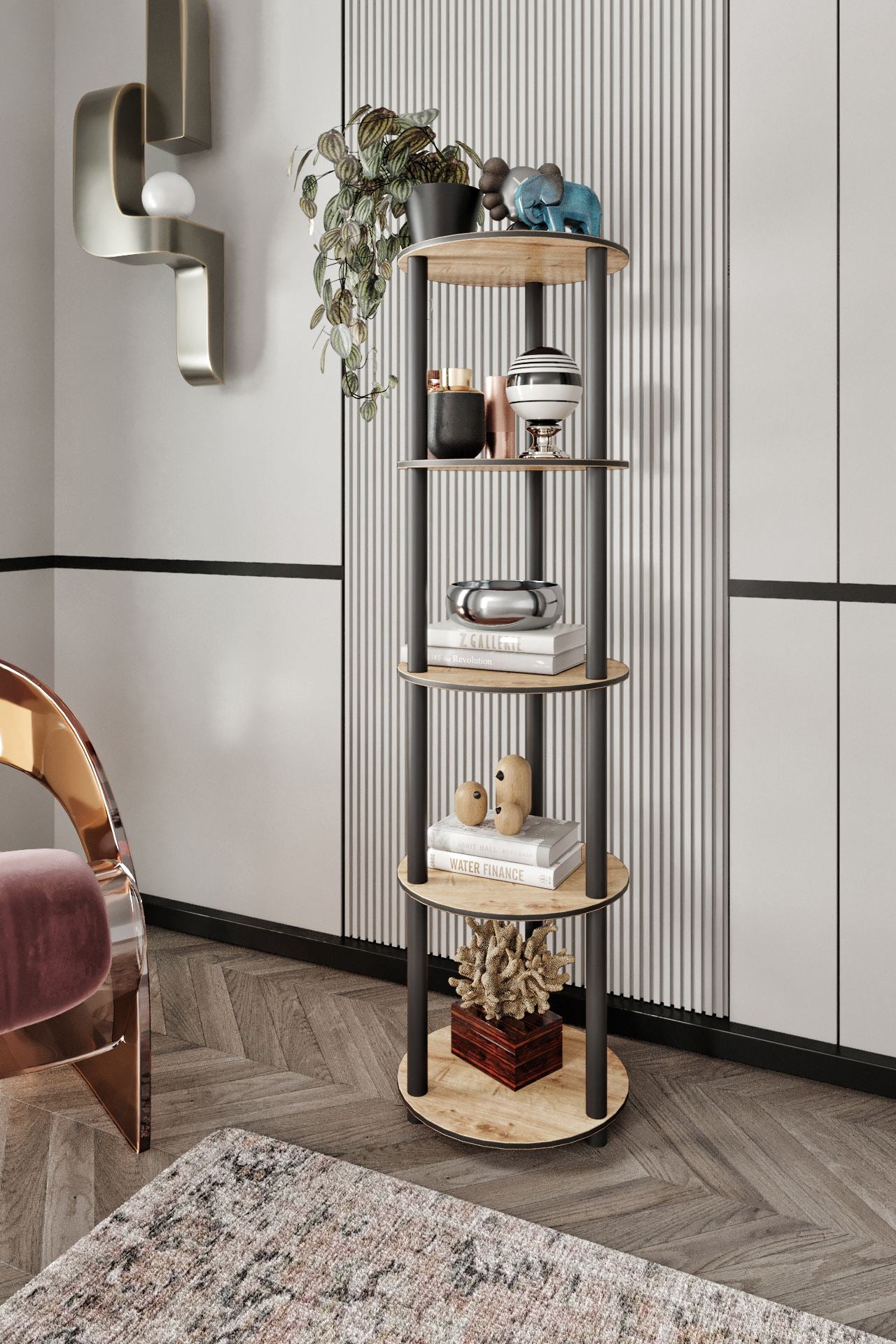 Estante de Livros 5 Andares Round Oak - Design Moderno Premium