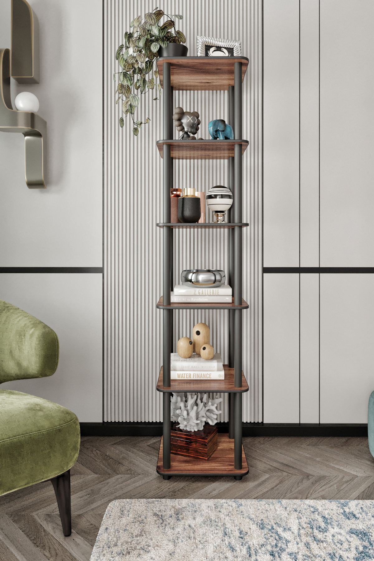 Estante Bookcase 6 Tiers Square Walnut - Elegância Vertical