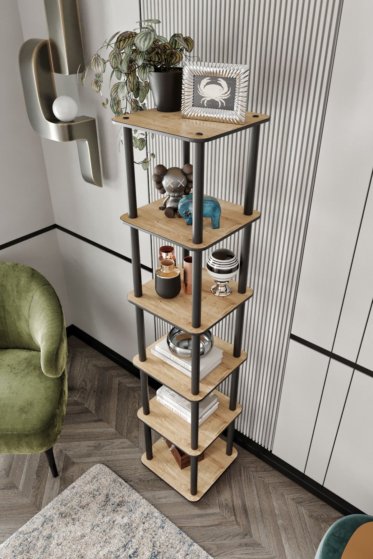 Estante Square 6 Prateleiras Carvalho - Design Moderno Premium