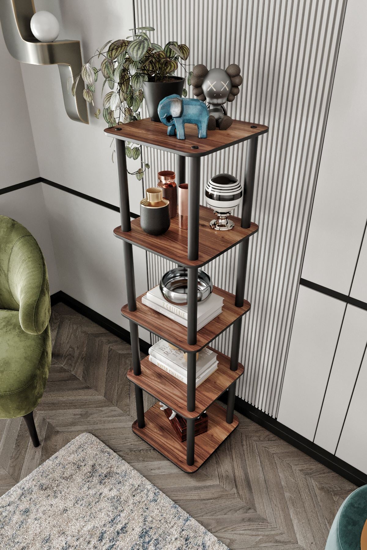 Estante 5 Prateleiras Quadrada Walnut - Design Moderno Premium