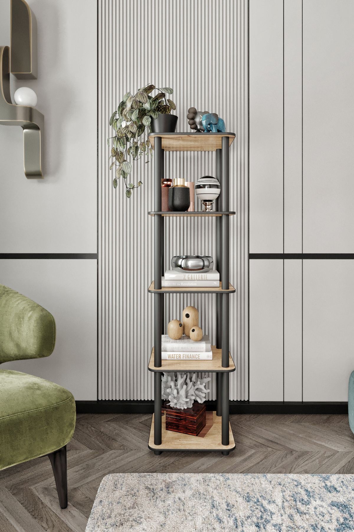 Estante Biblioteca 5 Prateleiras Quadrada - Acabamento Carvalho