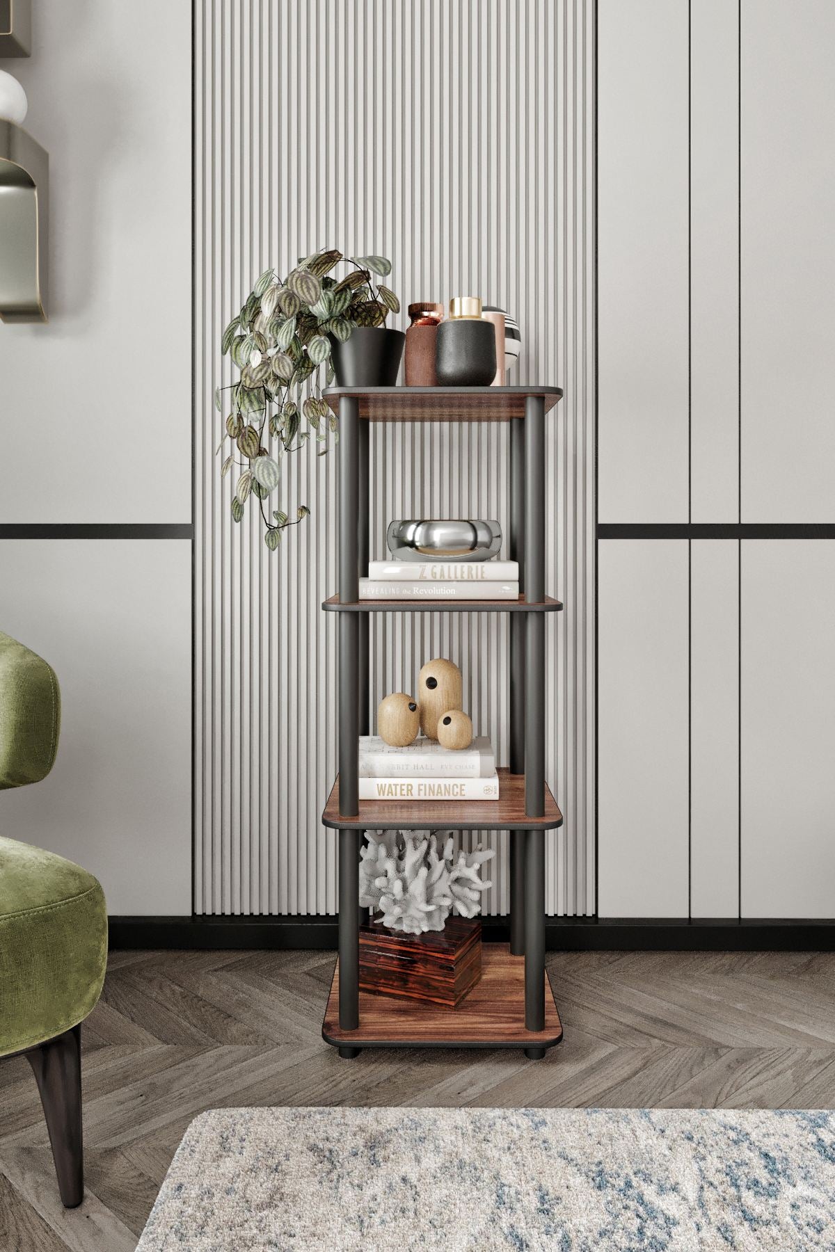 Estante 4 Prateleiras Quadrada Walnut - Design Moderno e Compacto